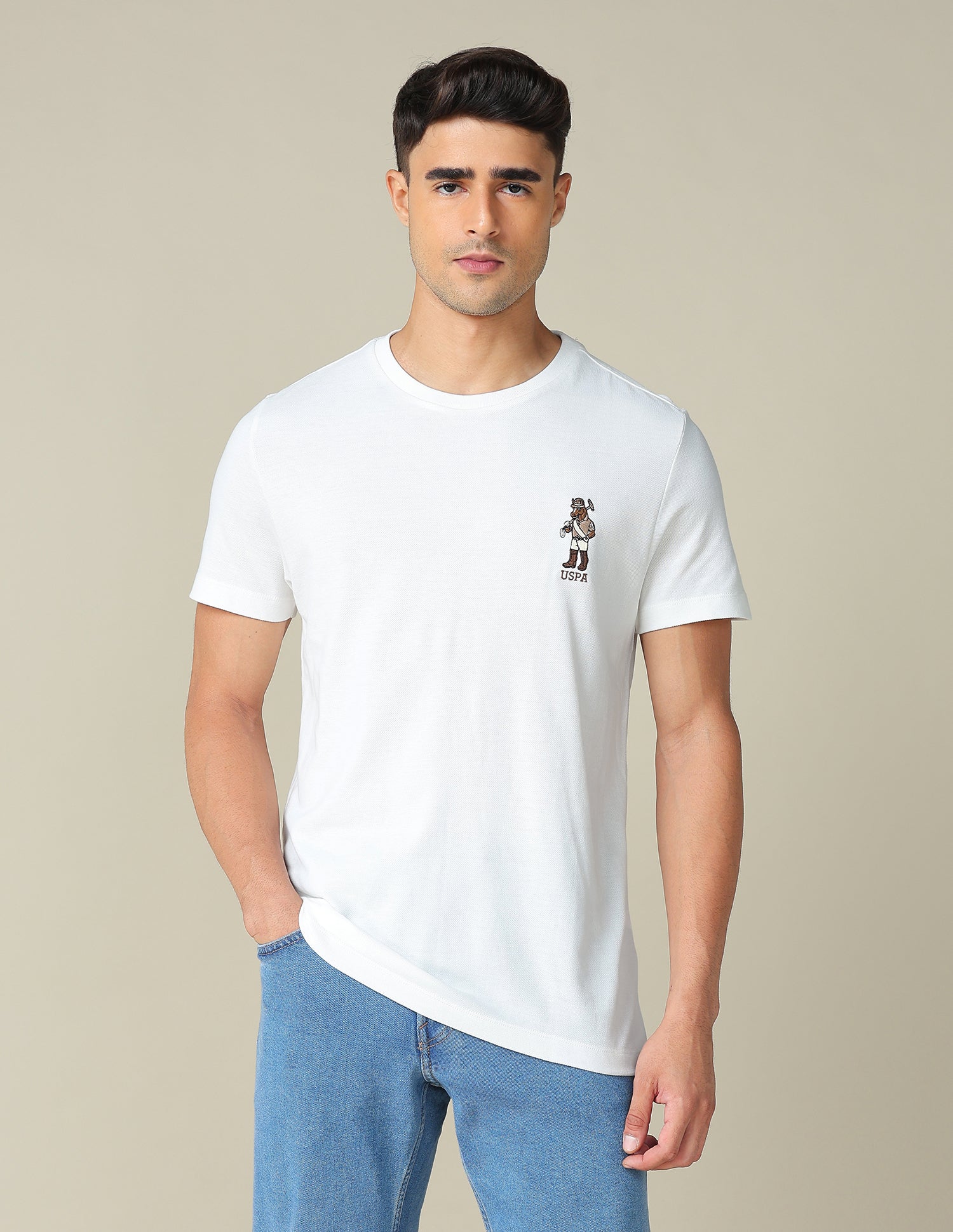 Pure Cotton Regular Fit T- Shirt Ivory - U.S. POLO ASSN. | Large