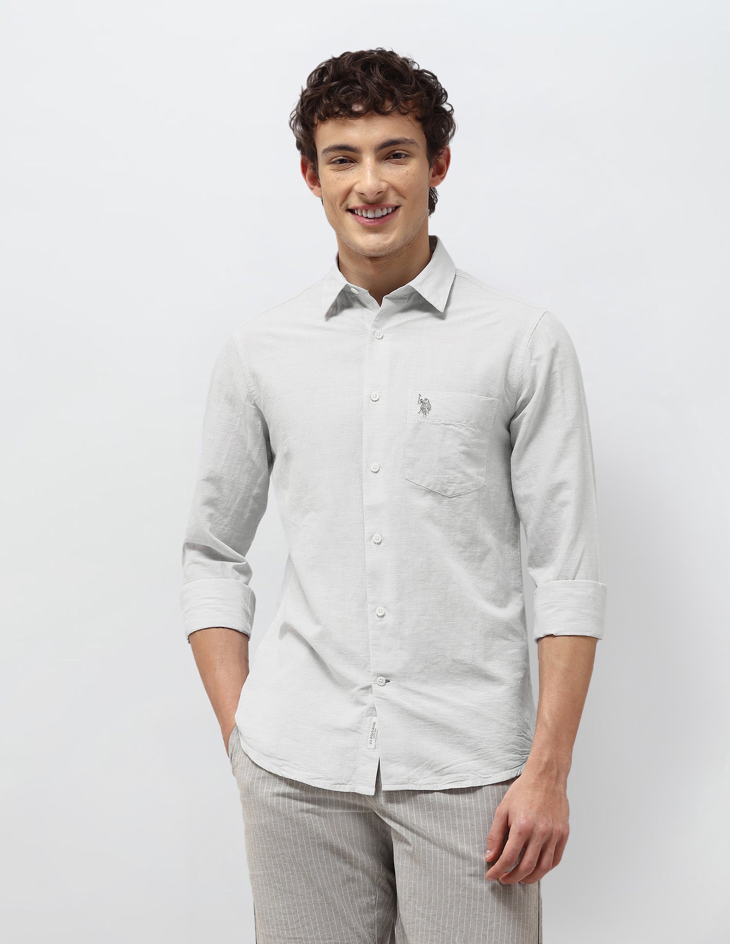 Solid Regular Fit Shirt Light Grey - U.S. Polo Assn. India | Large