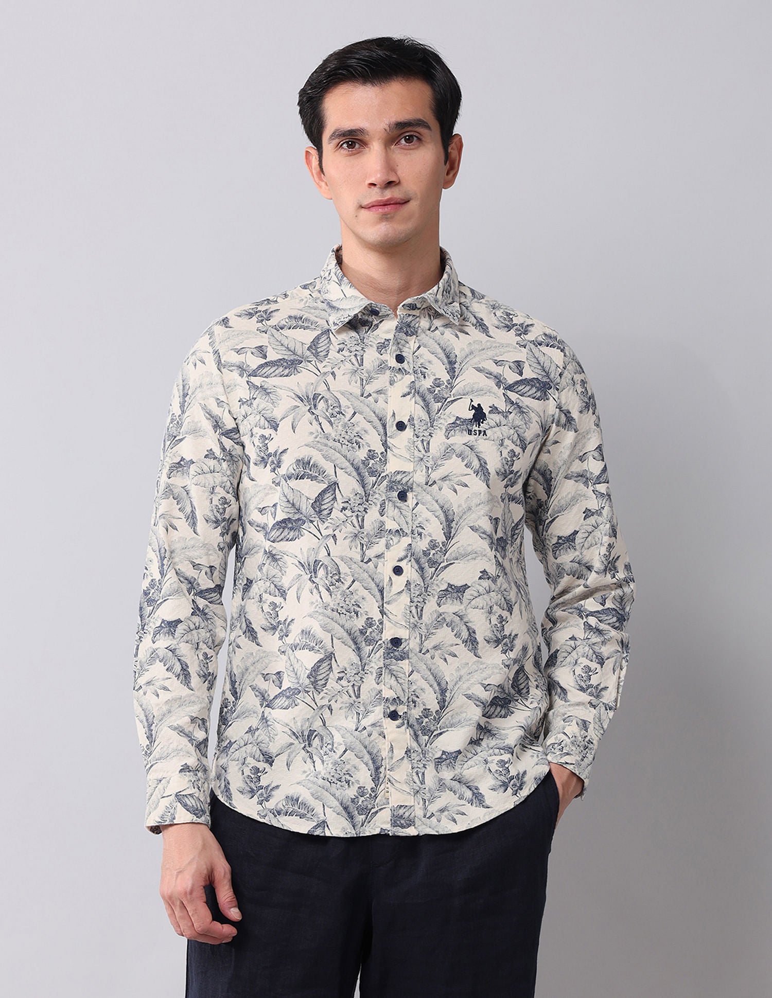 Regular Fit Dobby Printed Shirt Navy - U.S. POLO ASSN. | Large