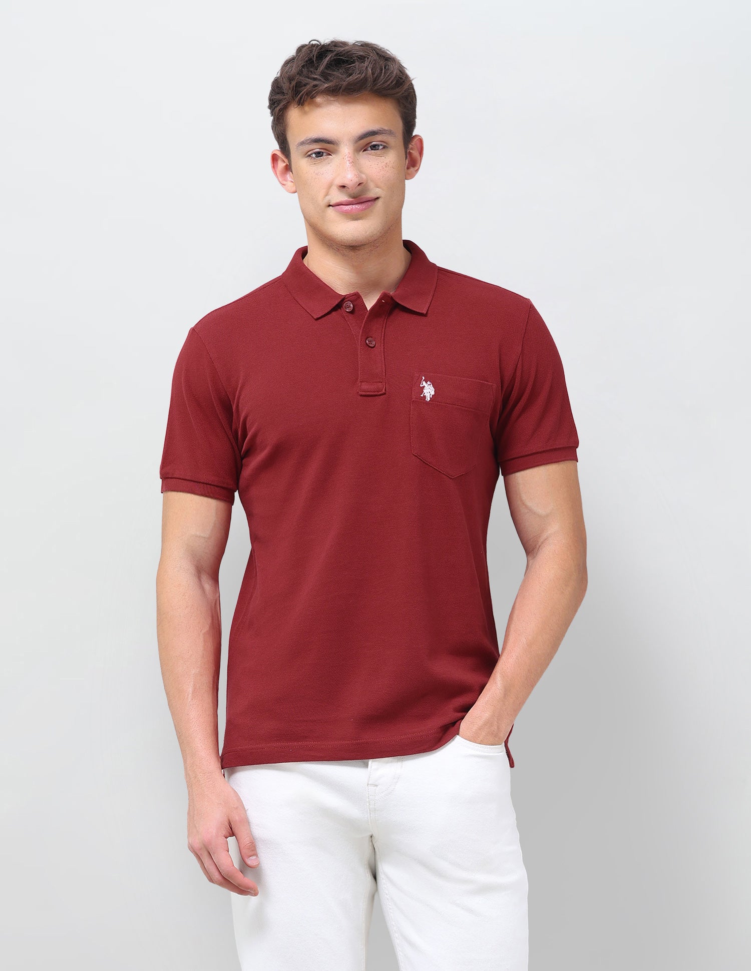 Solid Slim Fit Polo Shirt Red - U.S. Polo Assn. India | Large