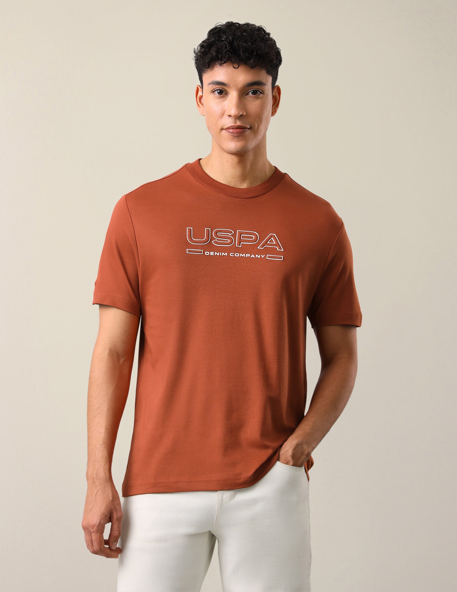 Brand Embossed Slim Fit T-Shirt Dark Orange - U.S. Polo Assn. India | Large