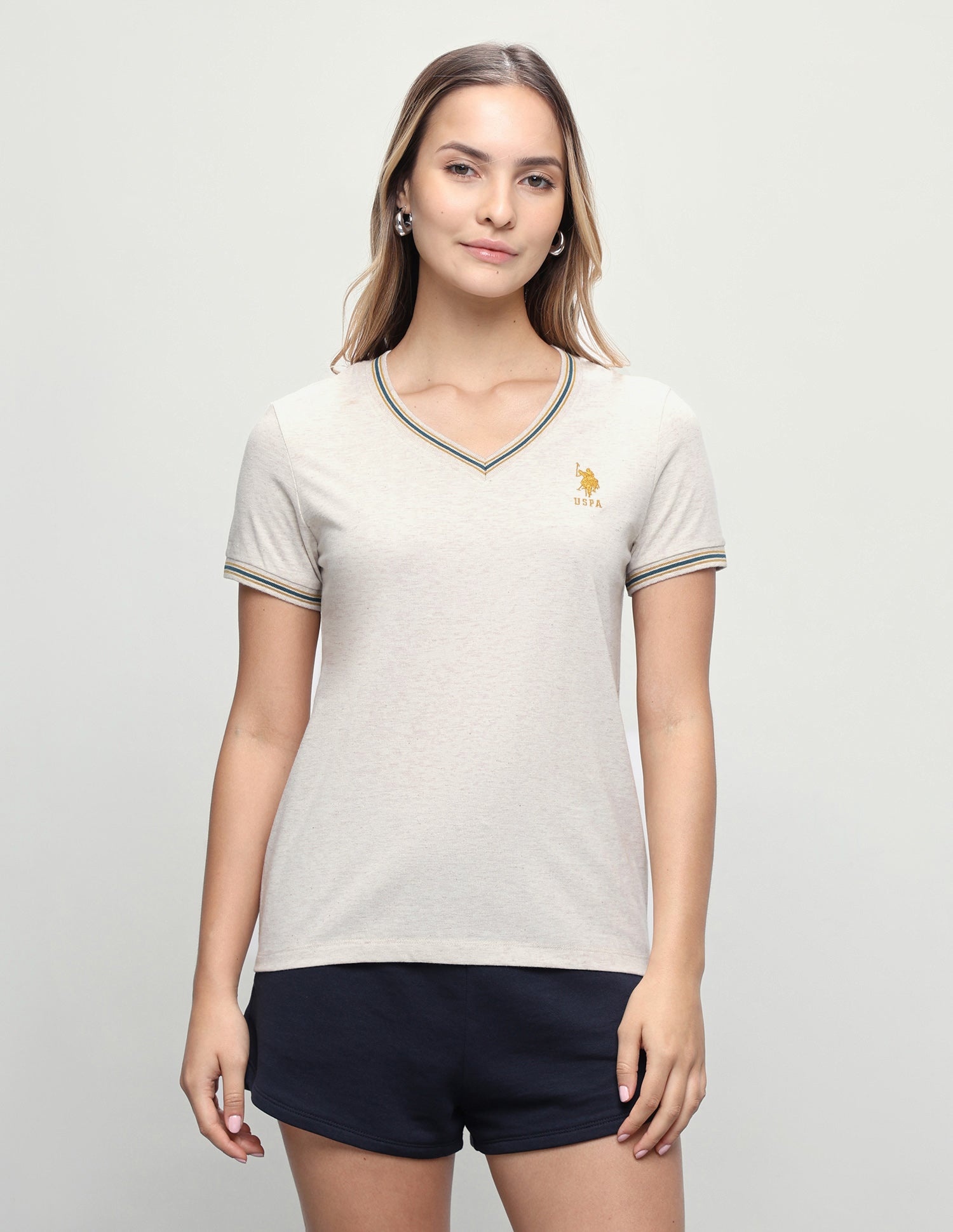 Solid Regular Fit T-Shirt Beige - U.S. Polo Assn. India | Large