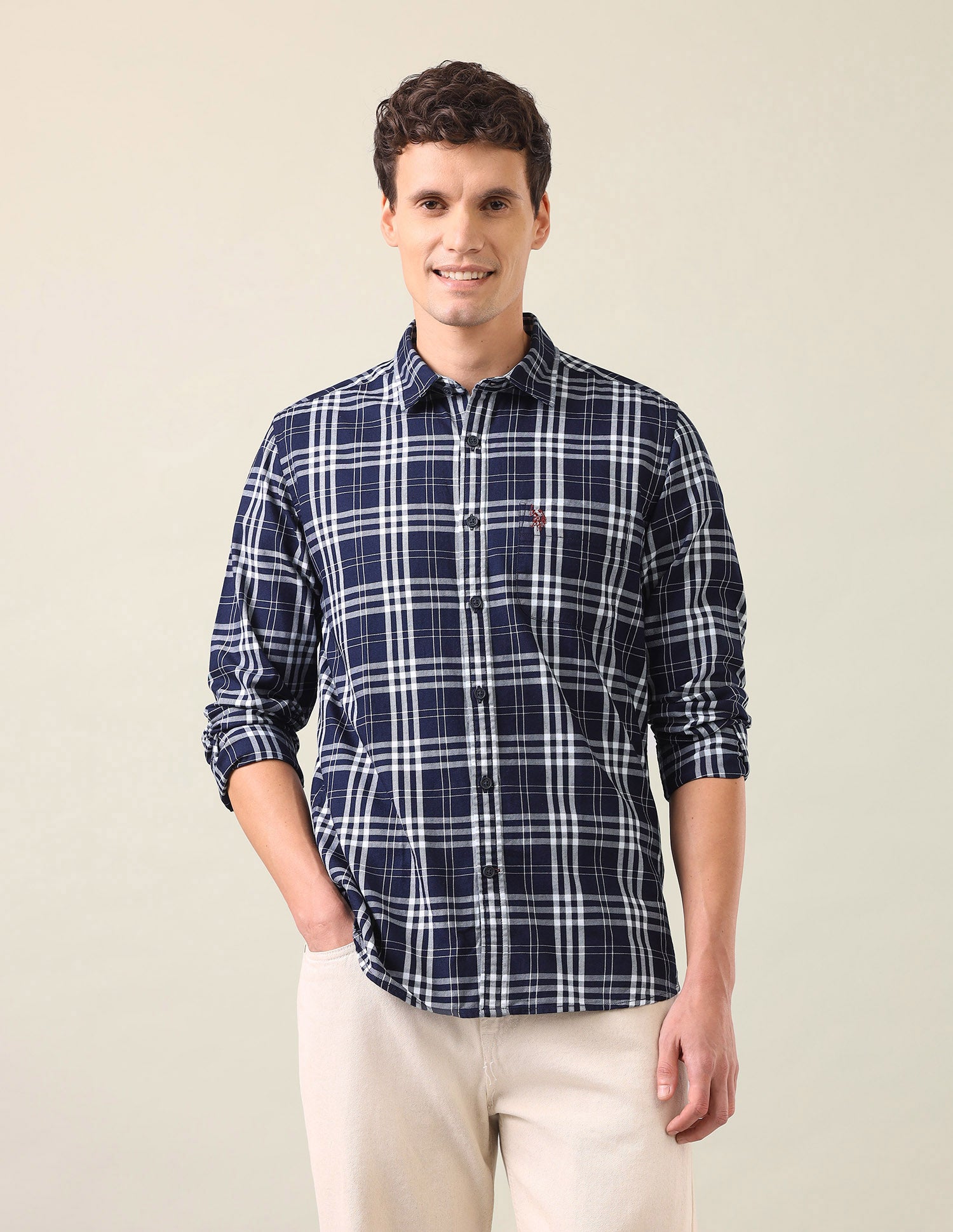 Grid Tattersall Checked Twill Shirt Indigo - U.S. Polo Assn. India | Large