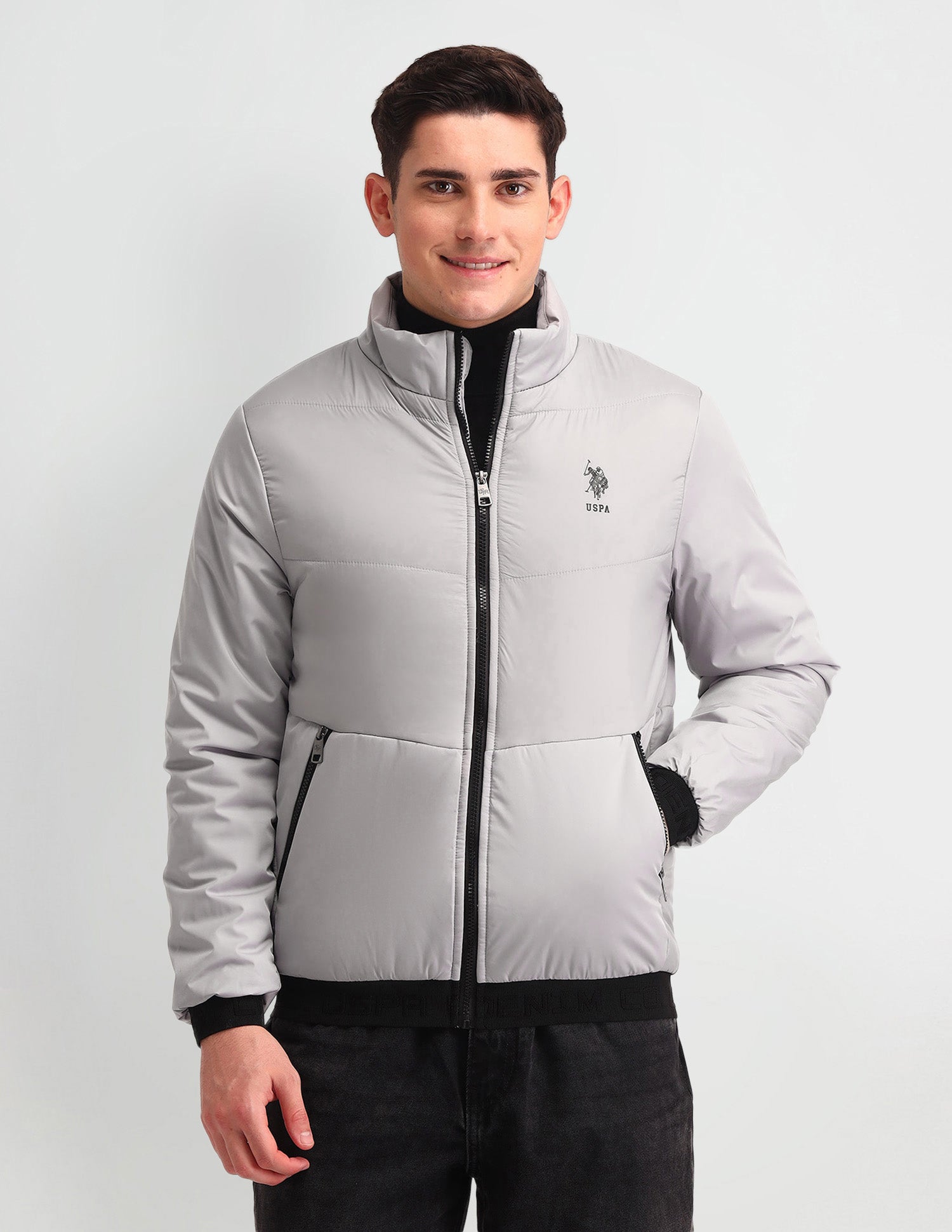 Solid Regular Fit Puffer Jacket Light-Grey - U.S. Polo Assn. India | Large