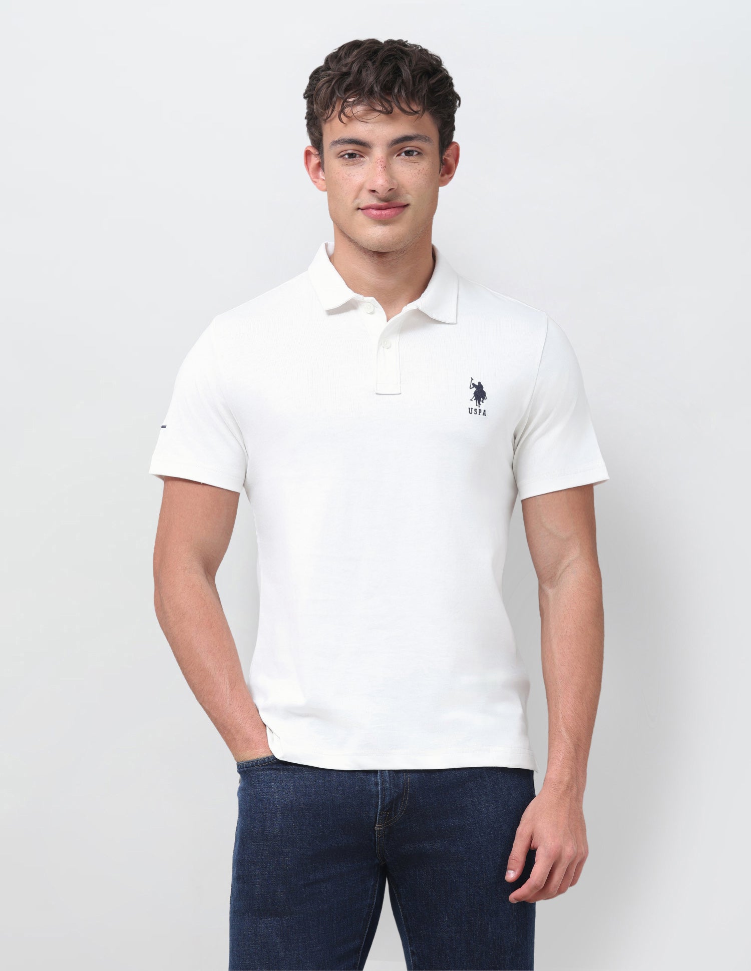 Solid Slim Fit Polo Shirt Ivory - U.S. Polo Assn. India | Large