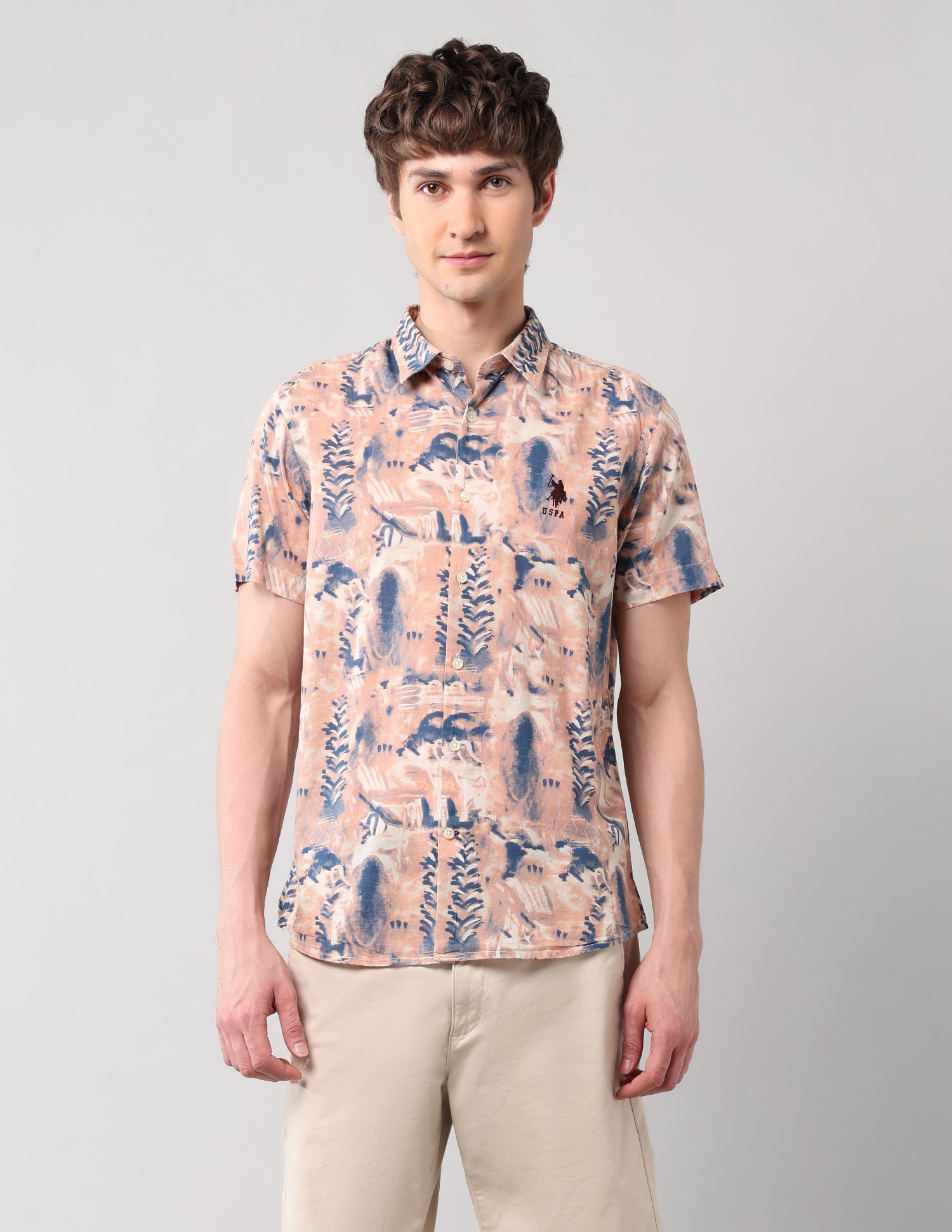 All-Over Printed Regular Fit Shirt Brown - U.S. Polo Assn. India | Large