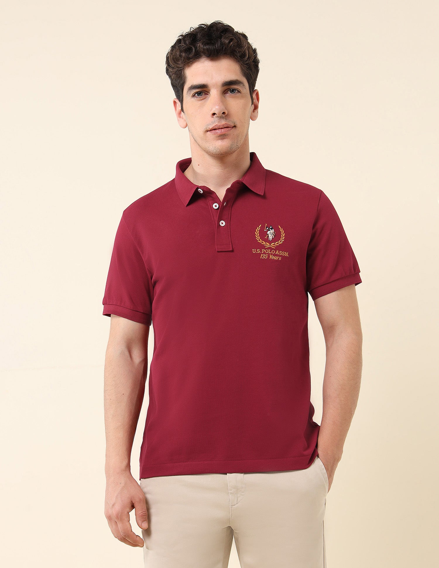 Textured Varsity Polo Shirt Red - U.S. Polo Assn. India | Large