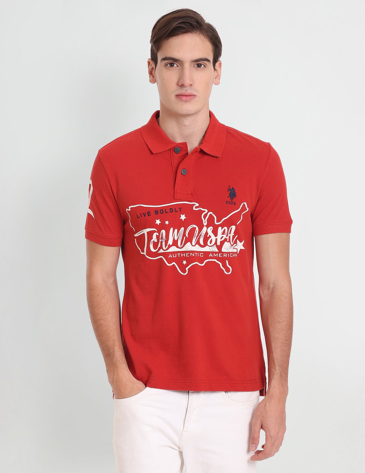 Iconic Graphic Print Polo Shirt Red - U.S. Polo Assn. India | Large
