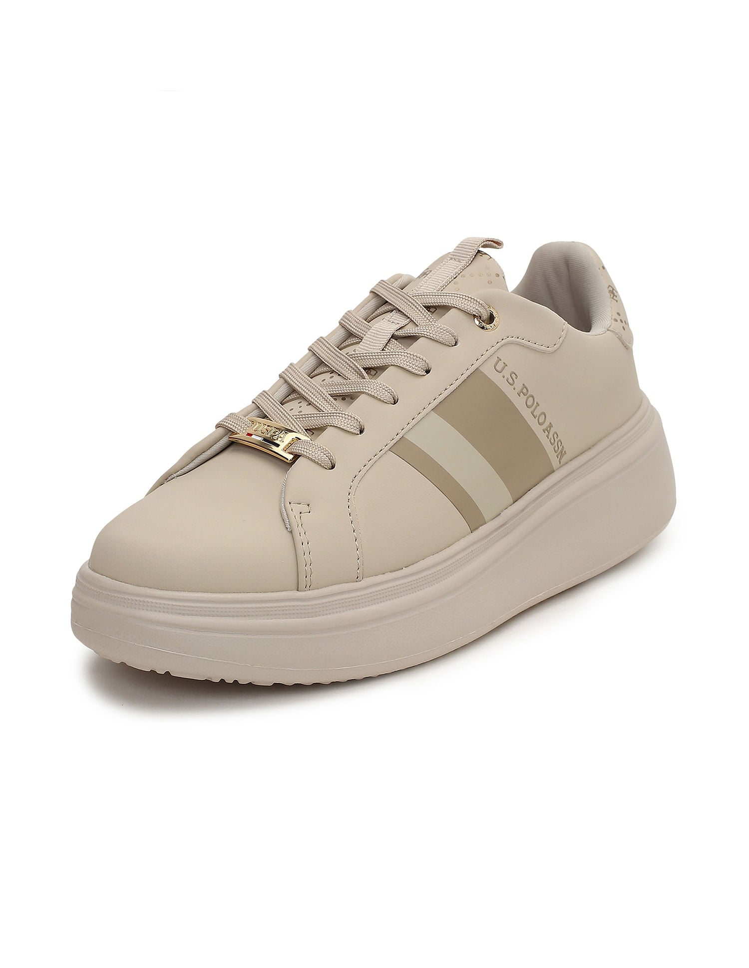 Round Toe Solid Clara 2.0 Sneakers Beige - U.S. Polo Assn. India | Large