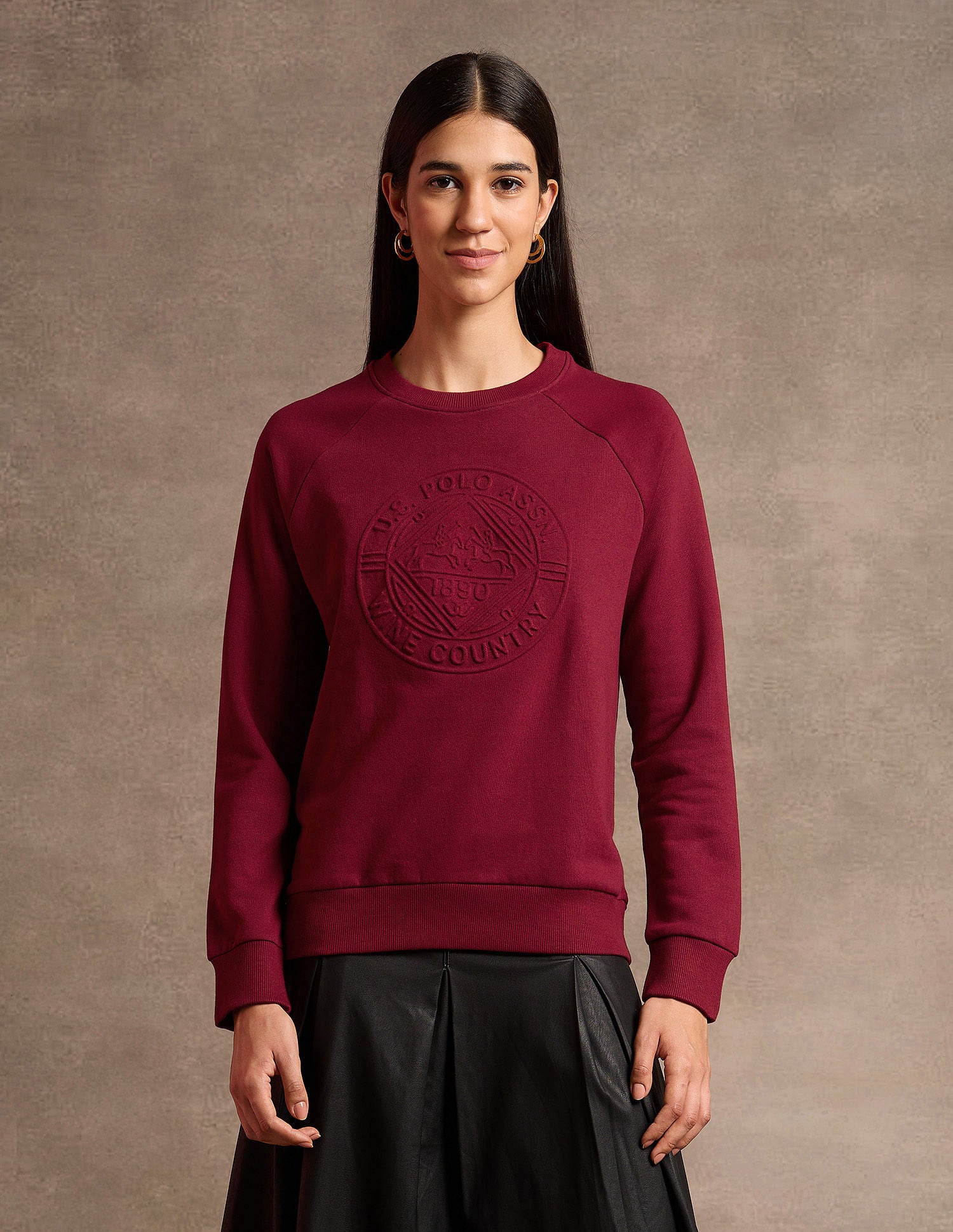 Embossed Brand Print Sweatshirt Maroon - U.S. POLO ASSN. | Large