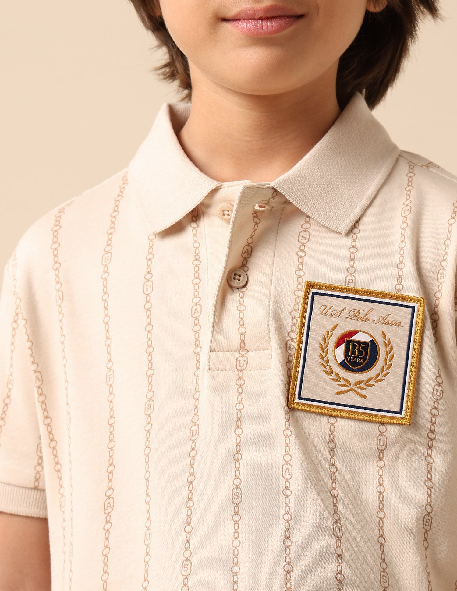 Boys Vertical Striped Regular Fit Polo Shirt Beige - U.S. POLO ASSN. | Large
