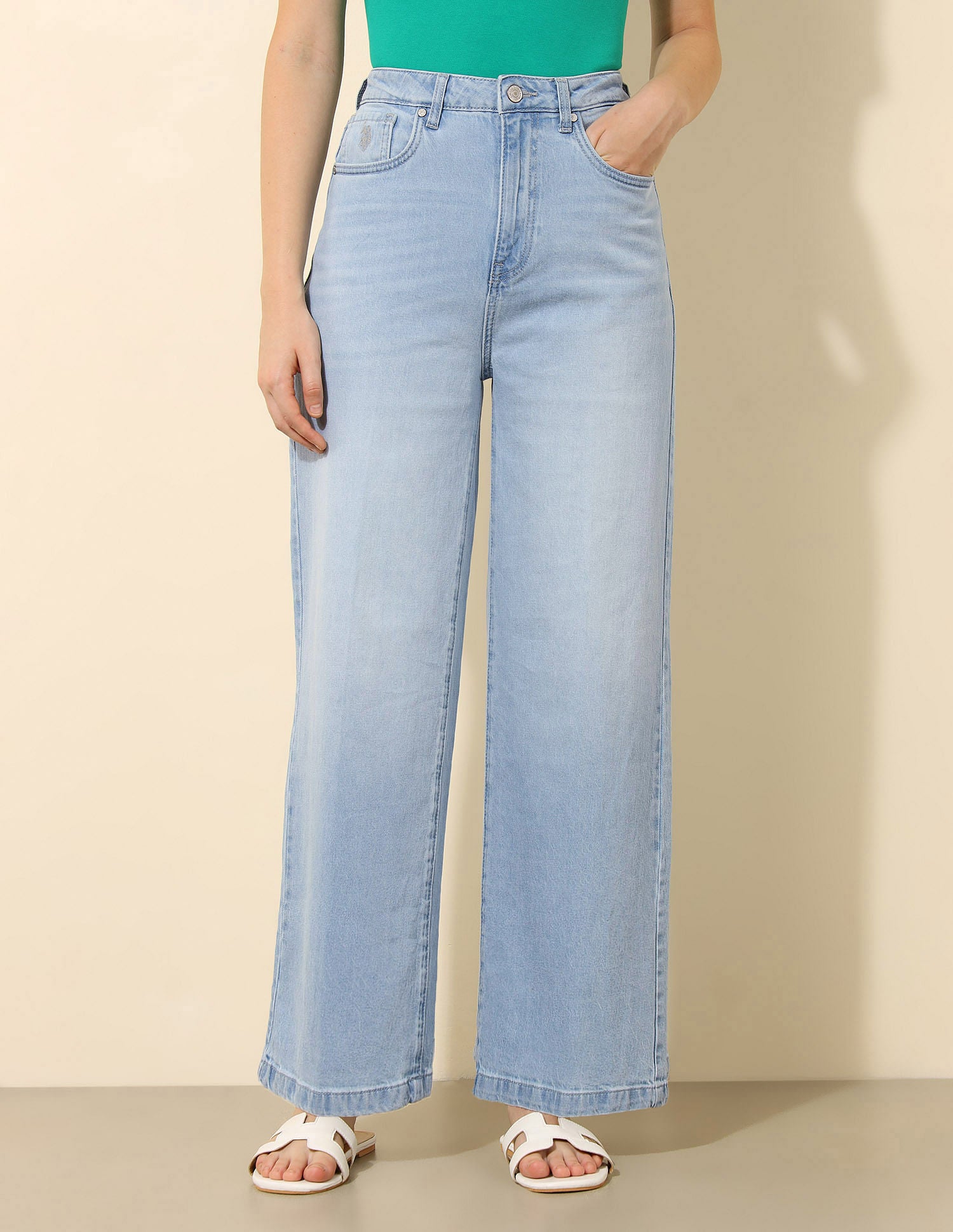 High Rise Wide Leg Jeans Light Blue - U.S. POLO ASSN. | Large