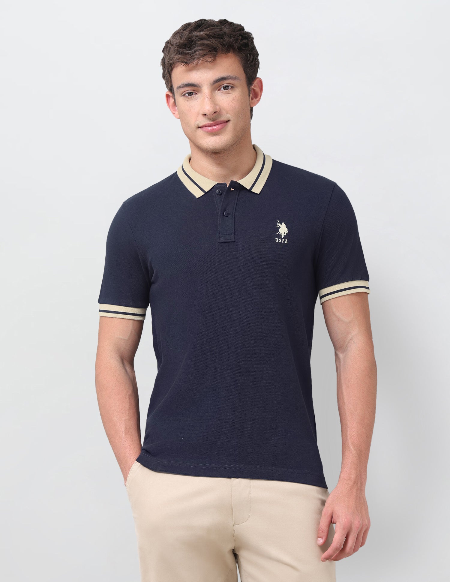 Solid Regular Fit Polo Shirt Navy - U.S. Polo Assn. India | Large