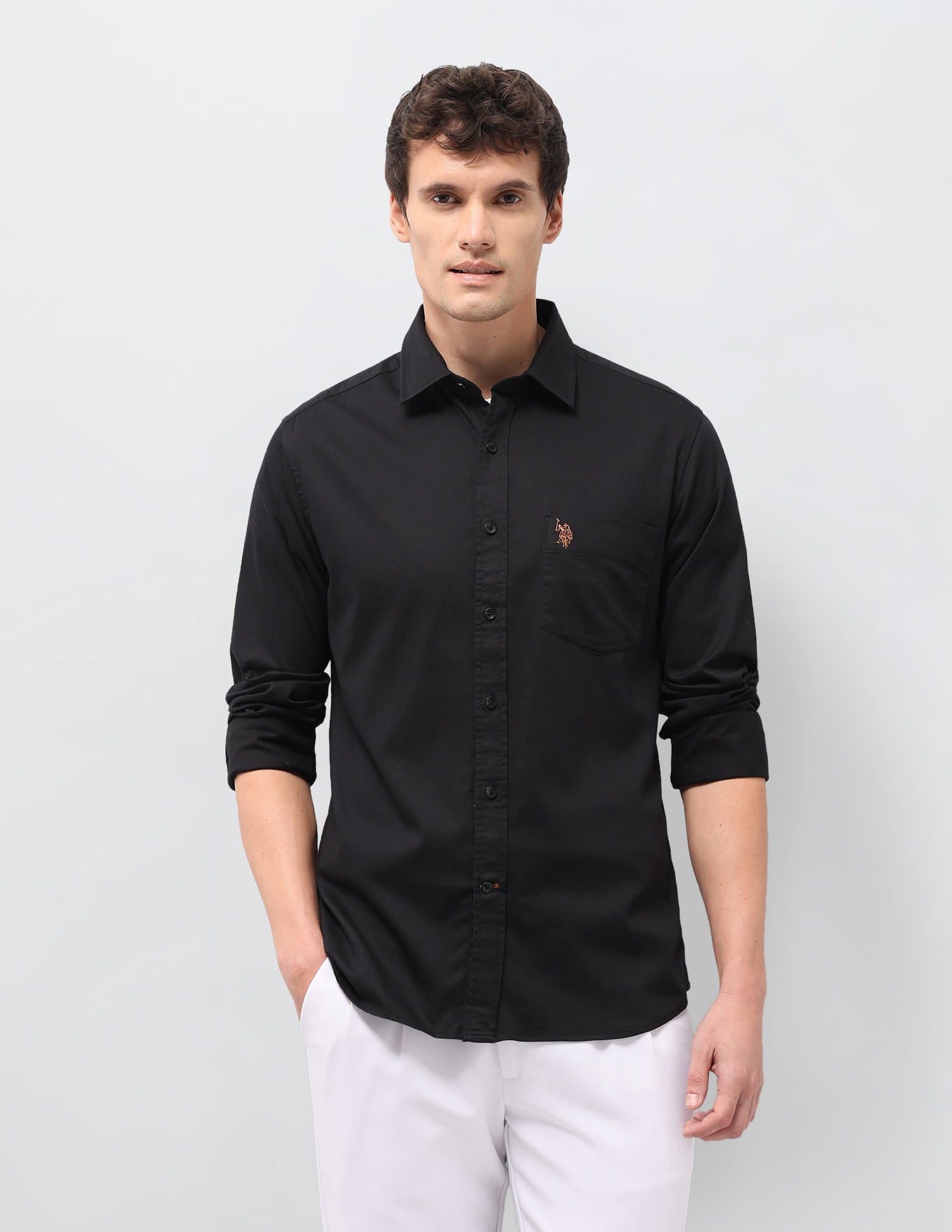 Solid Tailored Fit Shirt Black - U.S. Polo Assn. India | Large