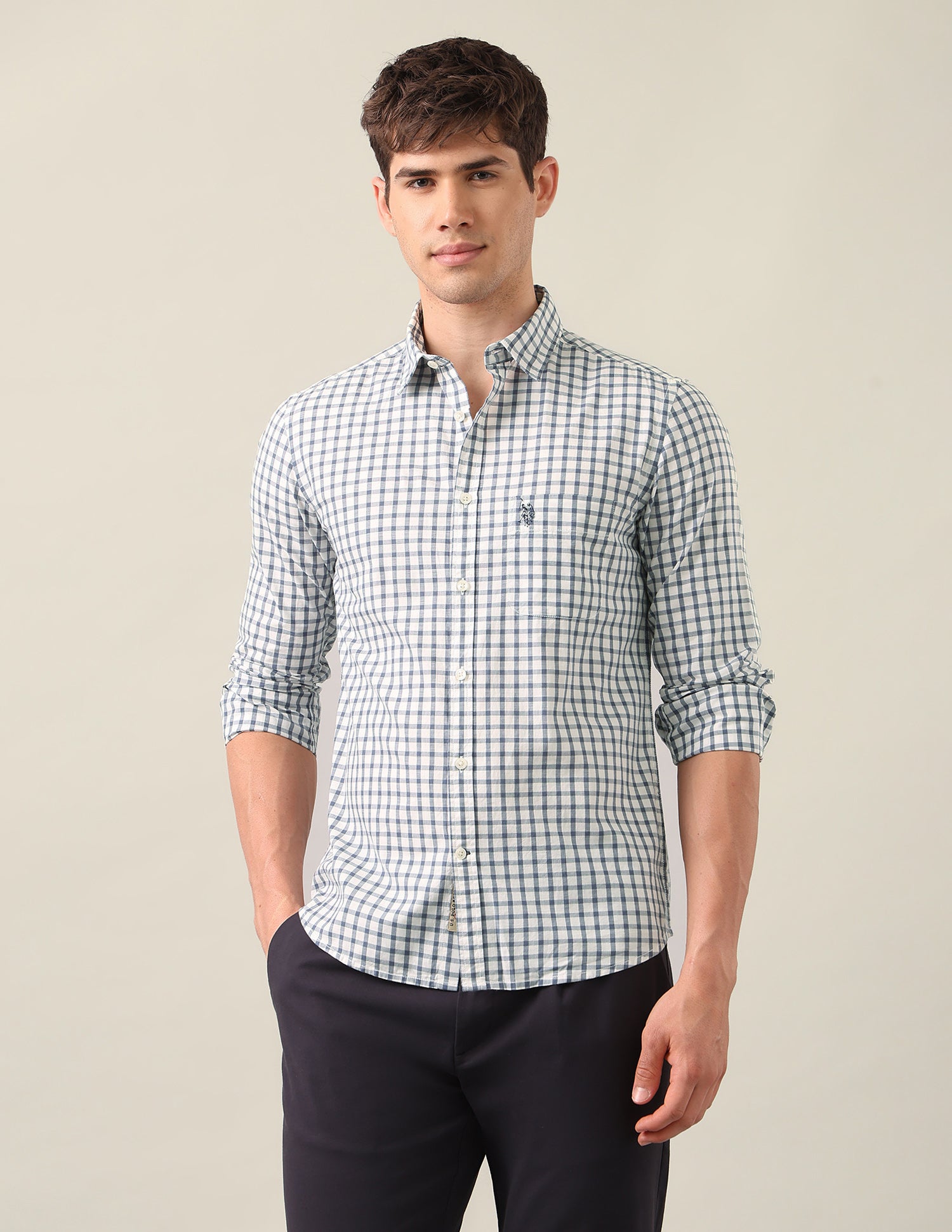 Regular Fit Grid Tattersall Checked Shirt Blue - U.S. Polo Assn. India | Large