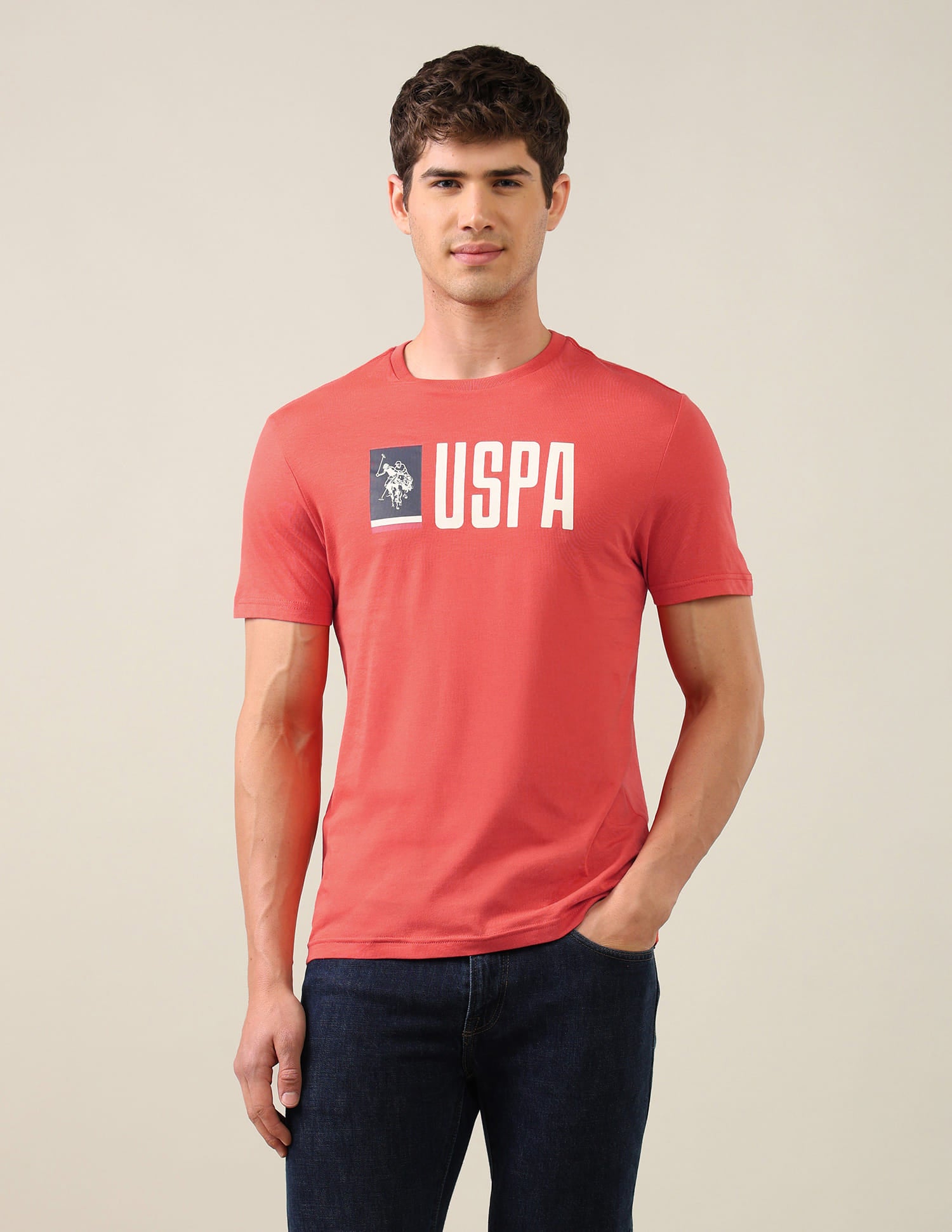 Brand Printed Regular Fit T-Shirt Red - U.S. Polo Assn. India | Large