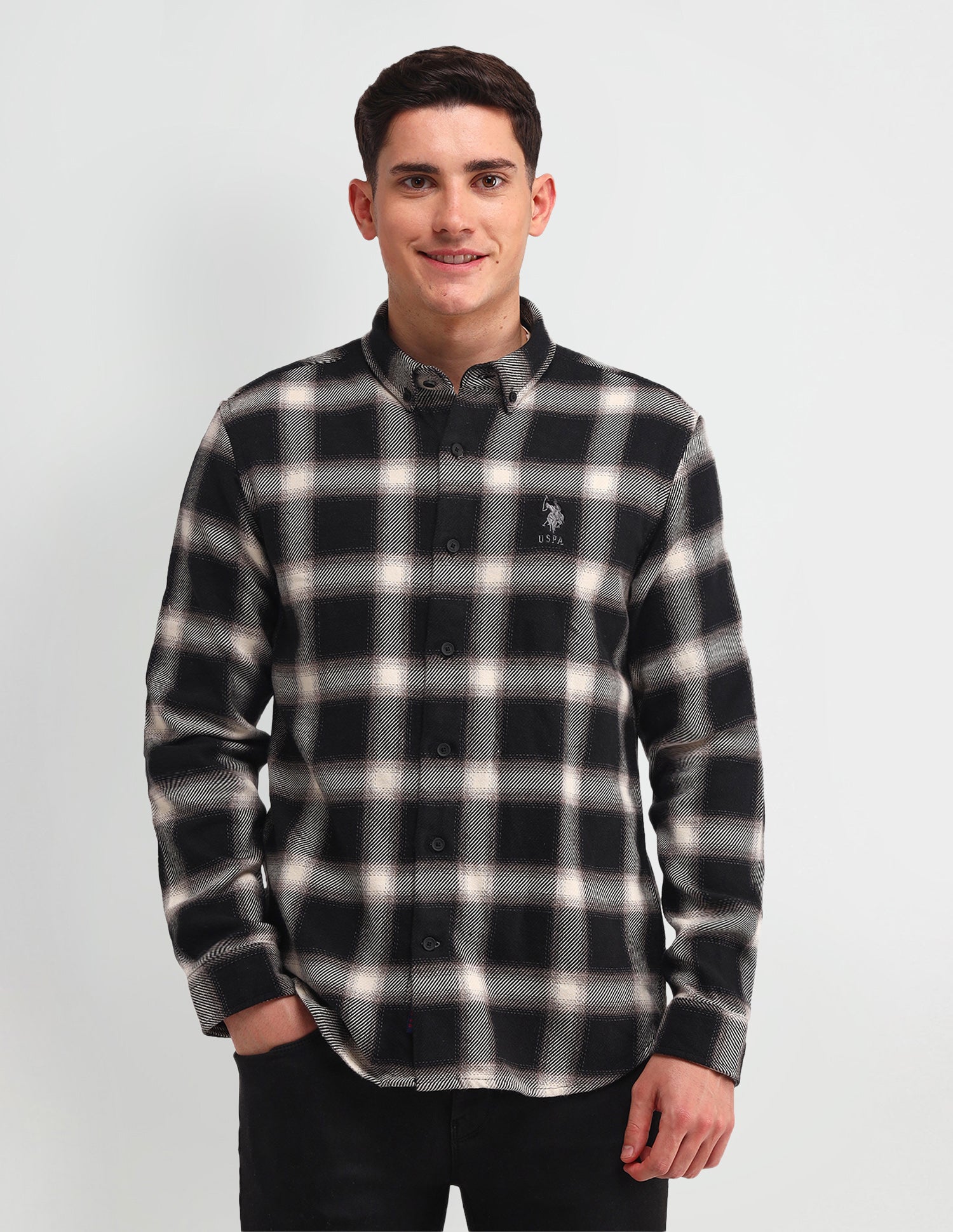 Dupplin Checked Slim Fit Shirt Black - U.S. Polo Assn. India | Large