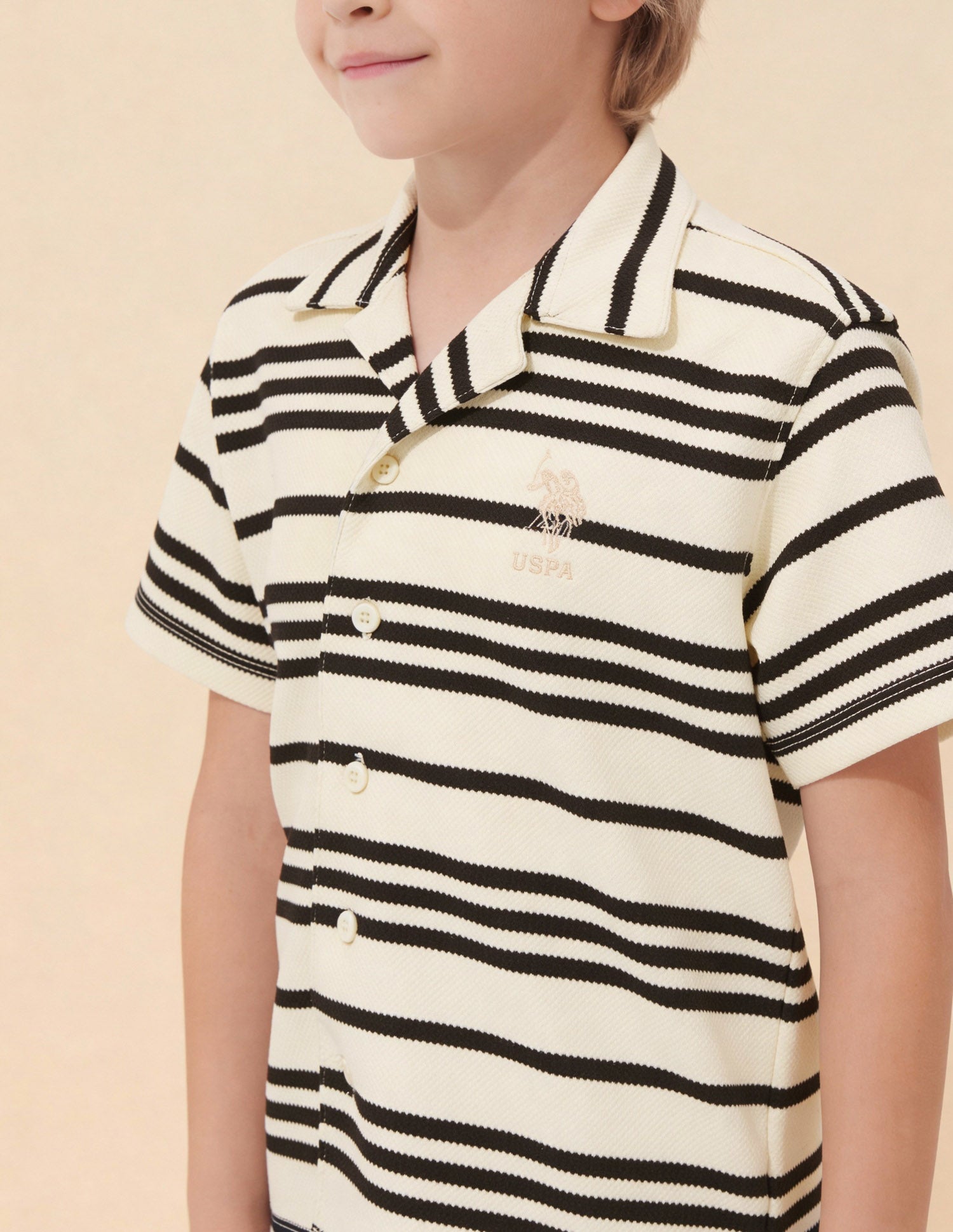 Boys Striped Patterned Knit Boxy Fit Shirt White - U.S. Polo Assn. India | Large