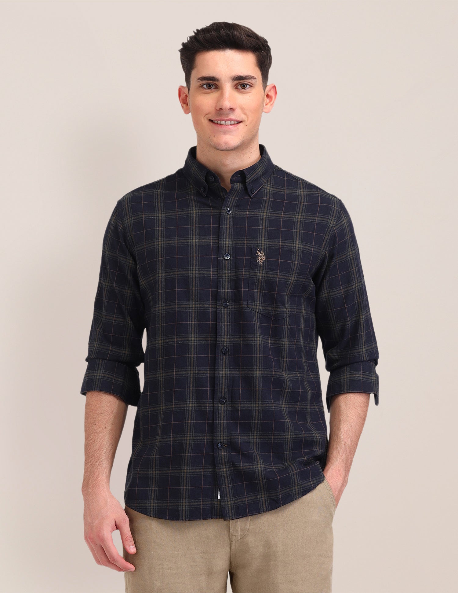 Plaid Checked Cotton Shirt Navy - U.S. Polo Assn. India | Large
