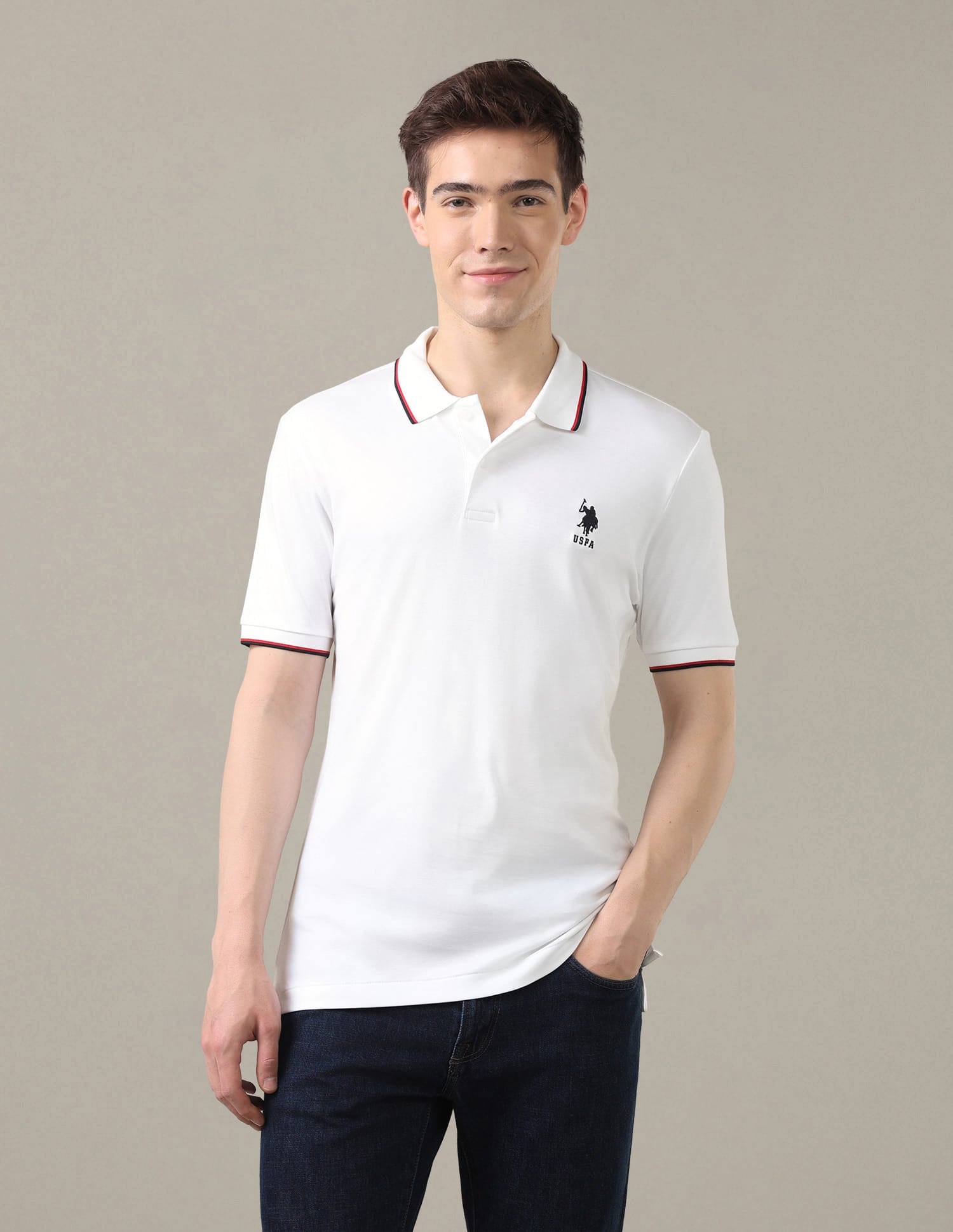 Solid Slim Fit Polo Shirt White - U.S. Polo Assn. India | Large