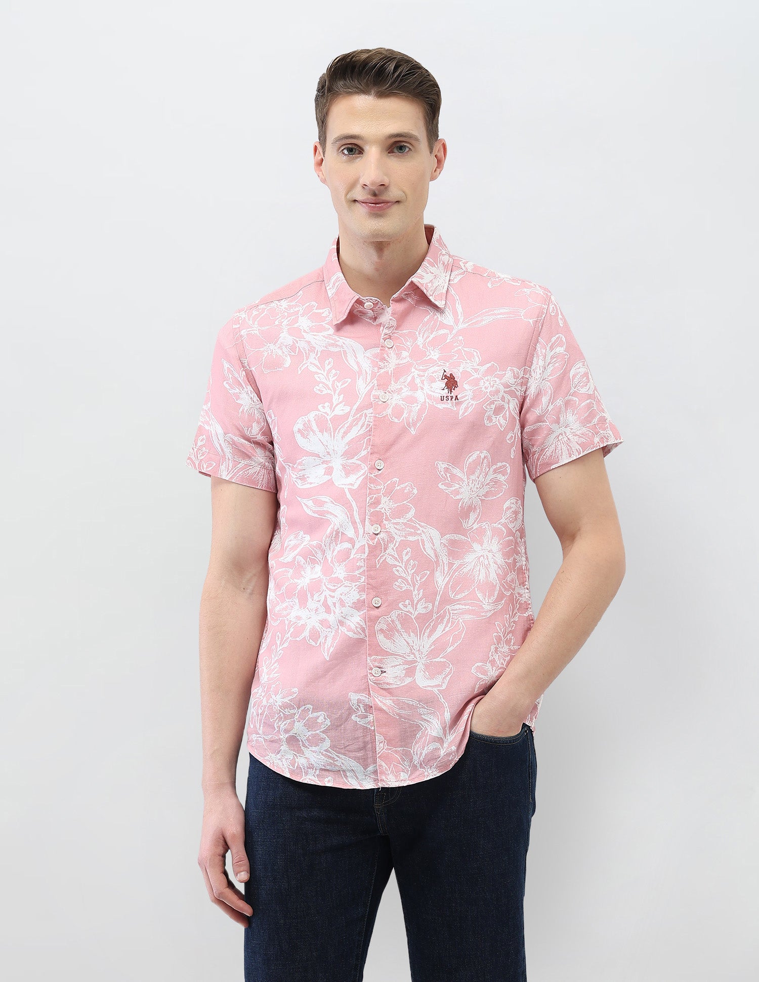 Motel On The Coast Regular Fit Shirt Light Red - U.S. Polo Assn. India | Large