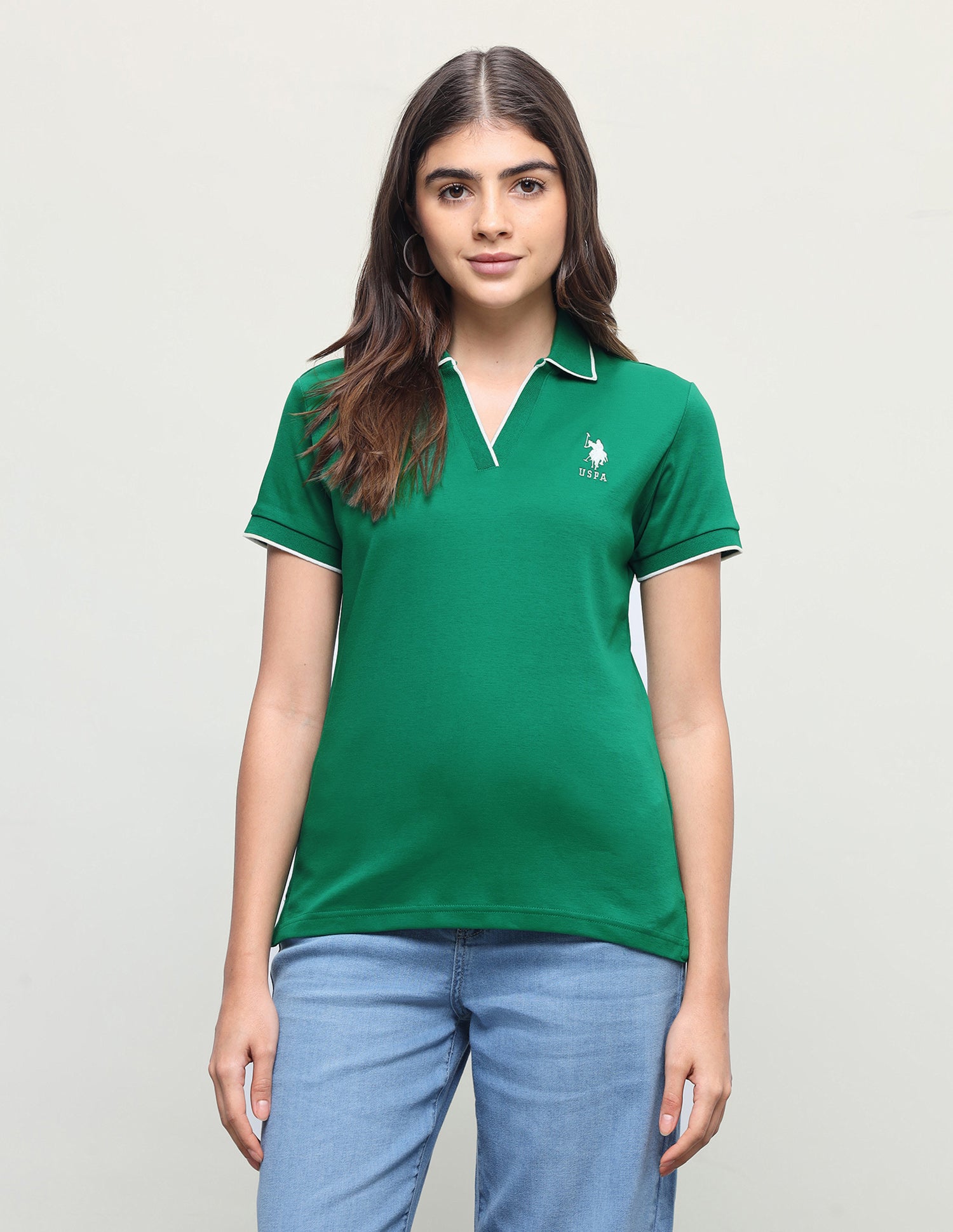 Solid Regular Fit Polo Shirt Green - U.S. Polo Assn. India | Large