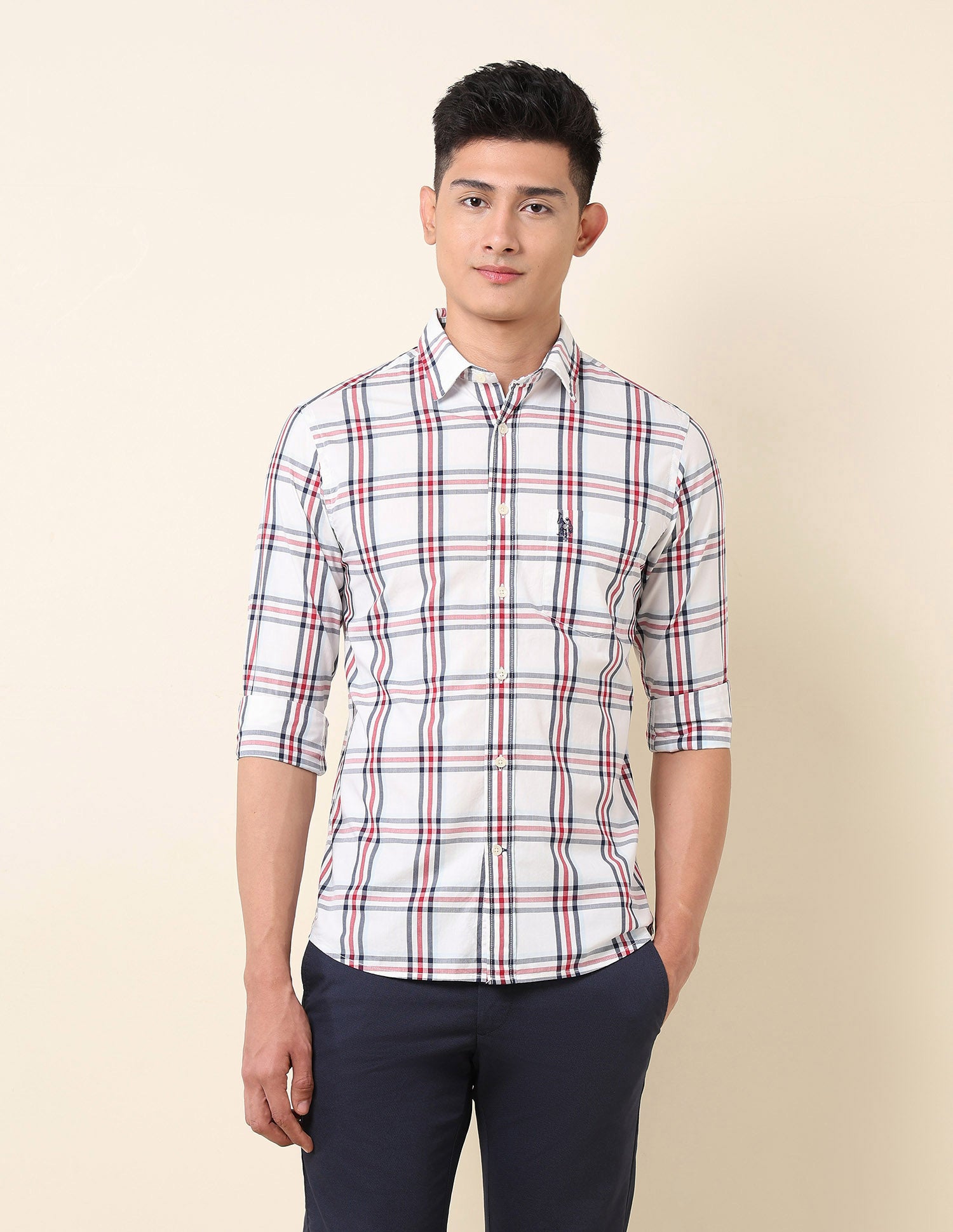 Pure Cotton Plaid Checked Shirt White - U.S. Polo Assn. India | Large