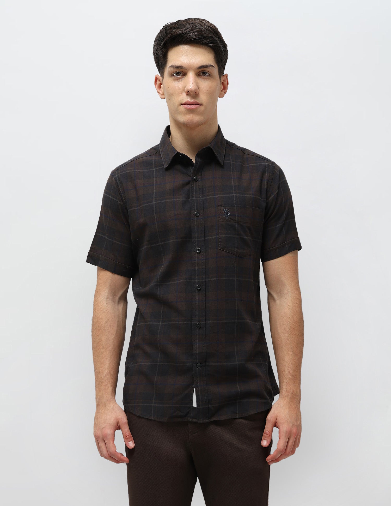 Tartan Checked Twill Shirt Choco - U.S. POLO ASSN. | Large
