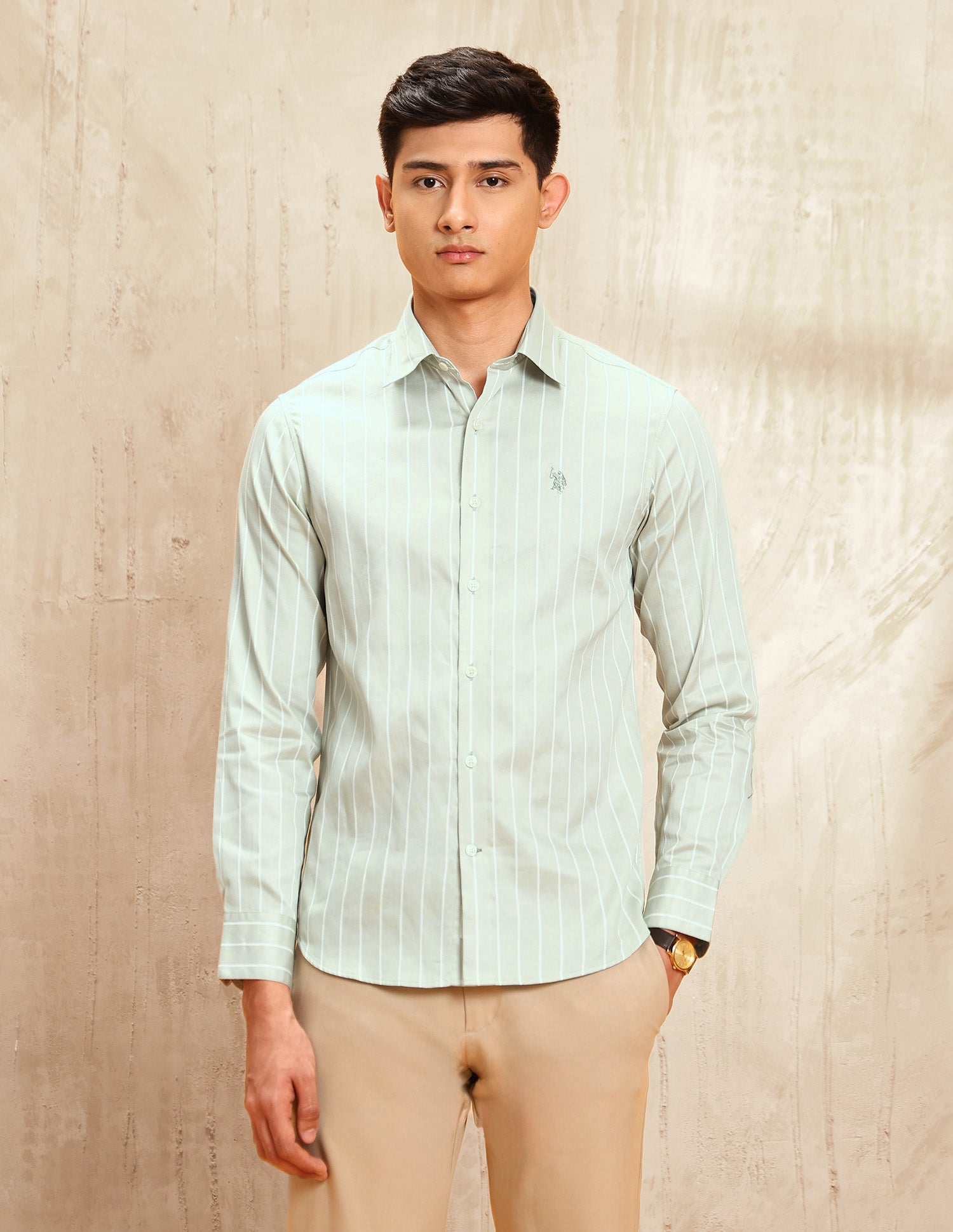 Vertical Striped Tailored Fit Shirt Light Green - U.S. POLO ASSN. | Large