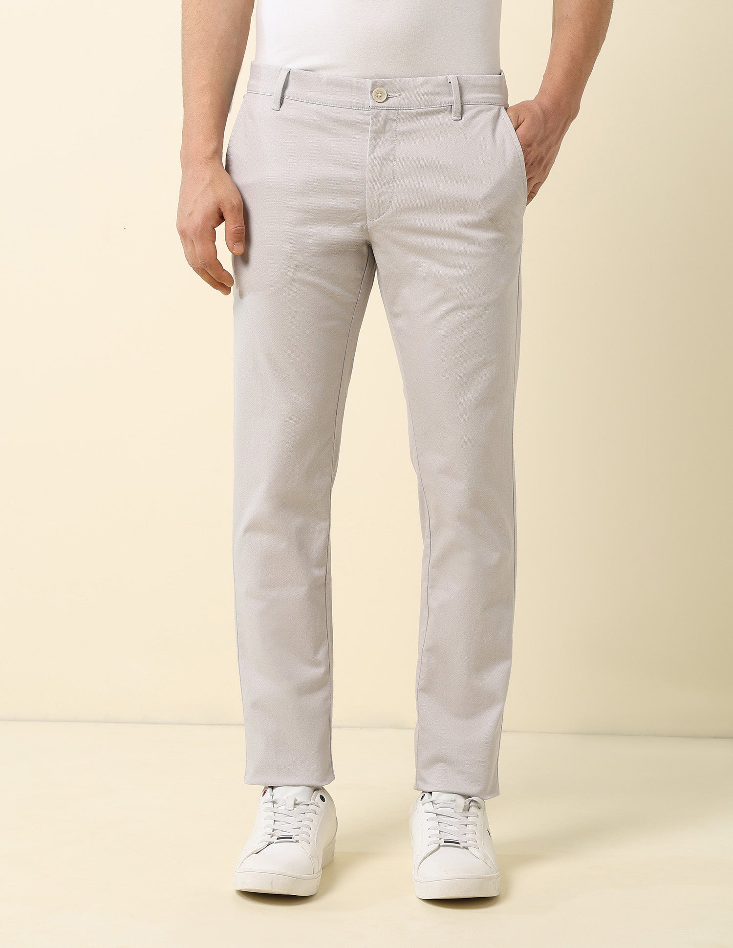 Denver Slim Fit Satin Print Trousers Light Grey - U.S. Polo Assn. India | Large