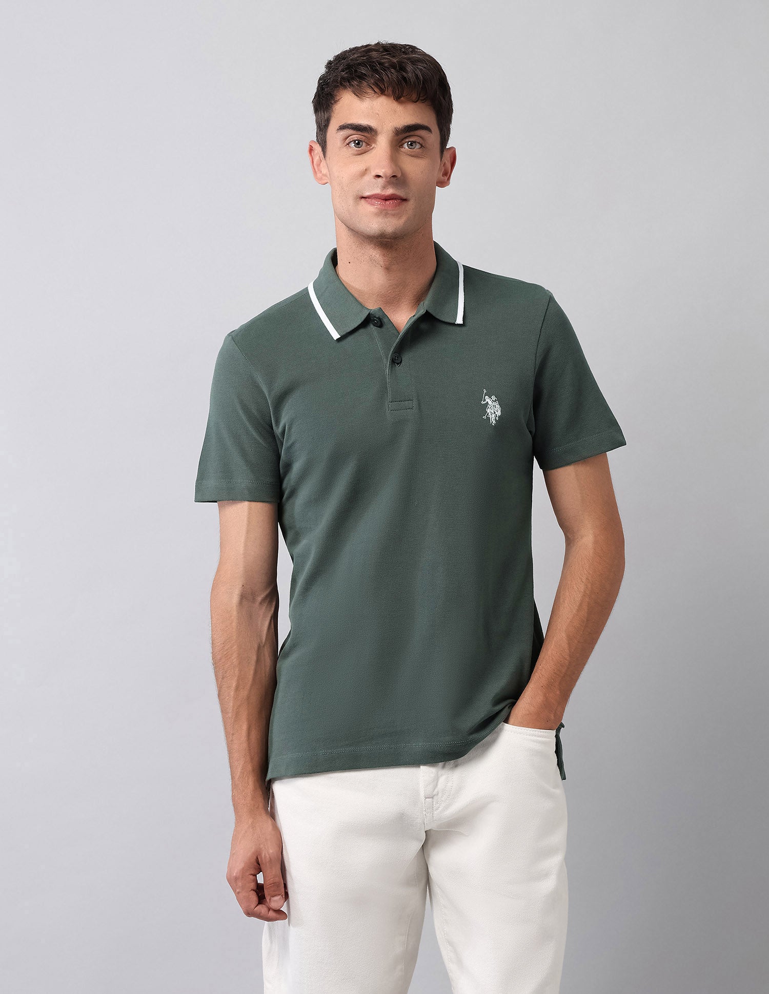 Solid Muscle Fit Polo Shirt Olive - U.S. Polo Assn. India | Large
