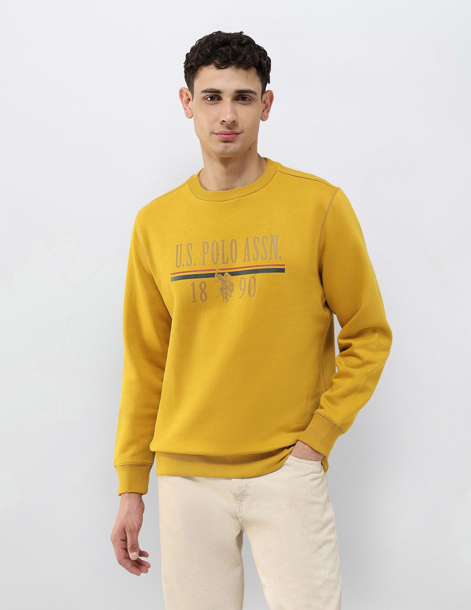 Brand Printed Regular Fit Sweatshirt Mustard - U.S. POLO ASSN. | Large