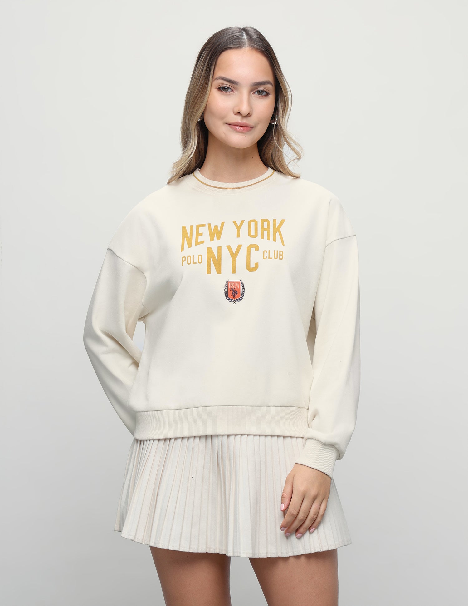 Typographic Printed Oversized Fit Sweatshirt Ecru - U.S. Polo Assn. India | Large