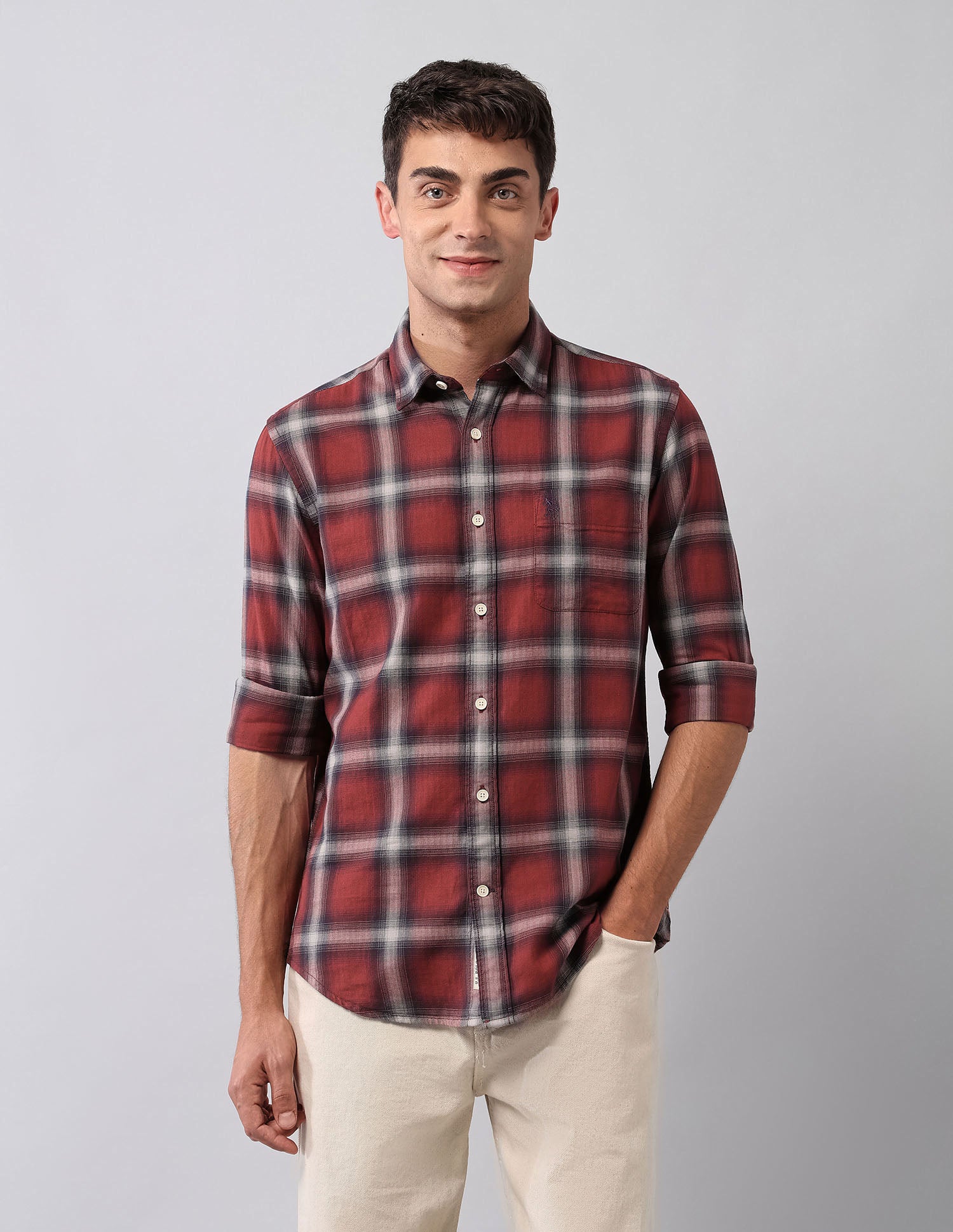 Pure Cotton Plaid Checked Shirt Red - U.S. Polo Assn. India | Large
