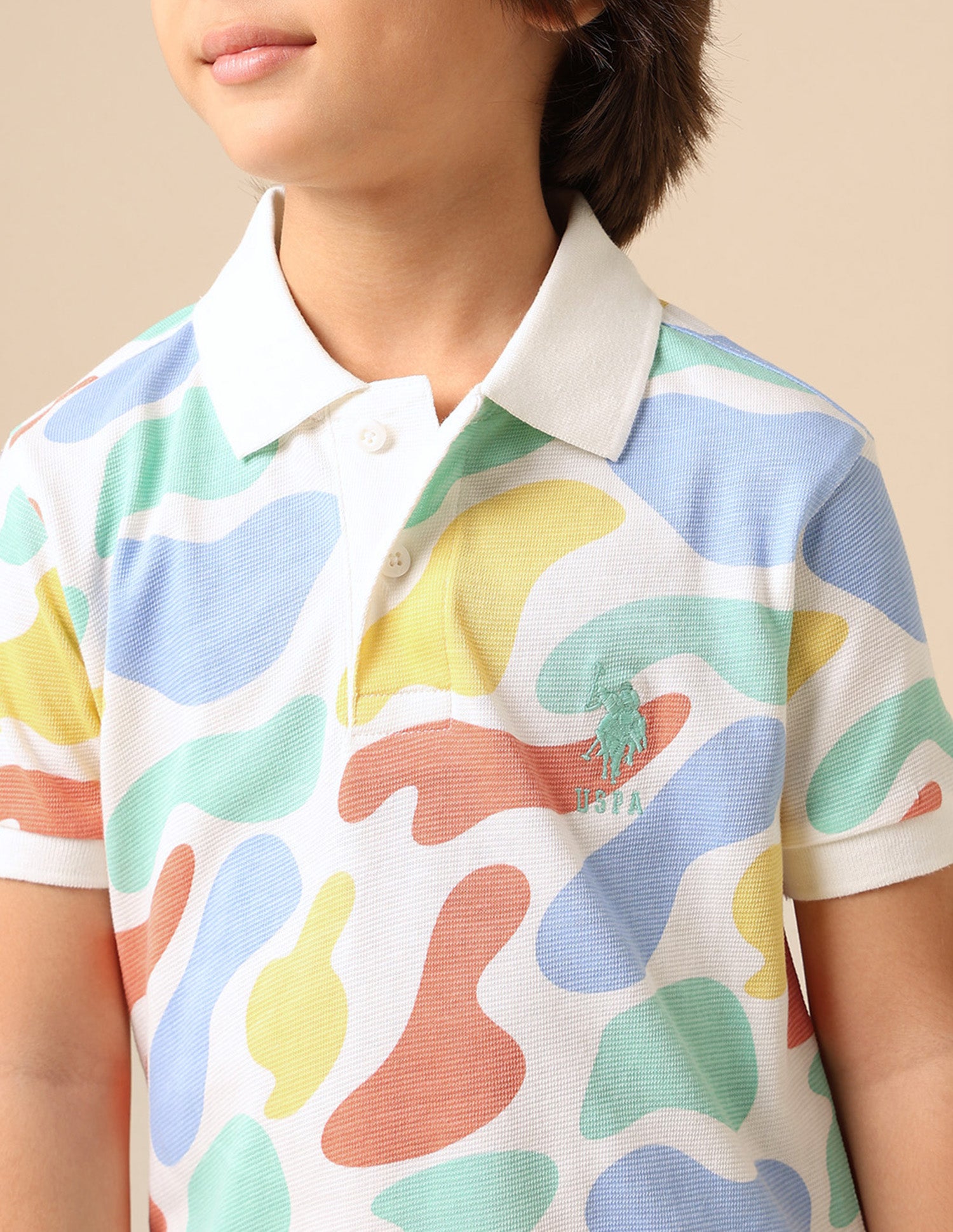 Boys Abstract Printed Regular Fit Polo Shirt White - U.S. POLO ASSN. | Large