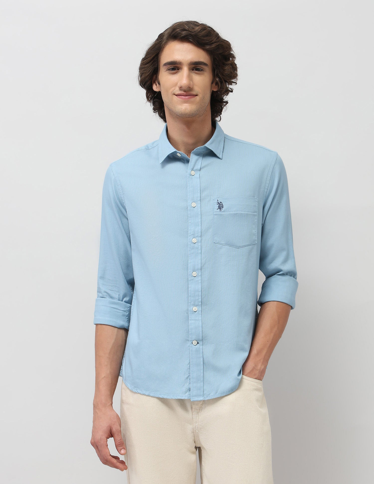 Tailored Fit Dobby Shirt Blue - U.S. Polo Assn. India | Large