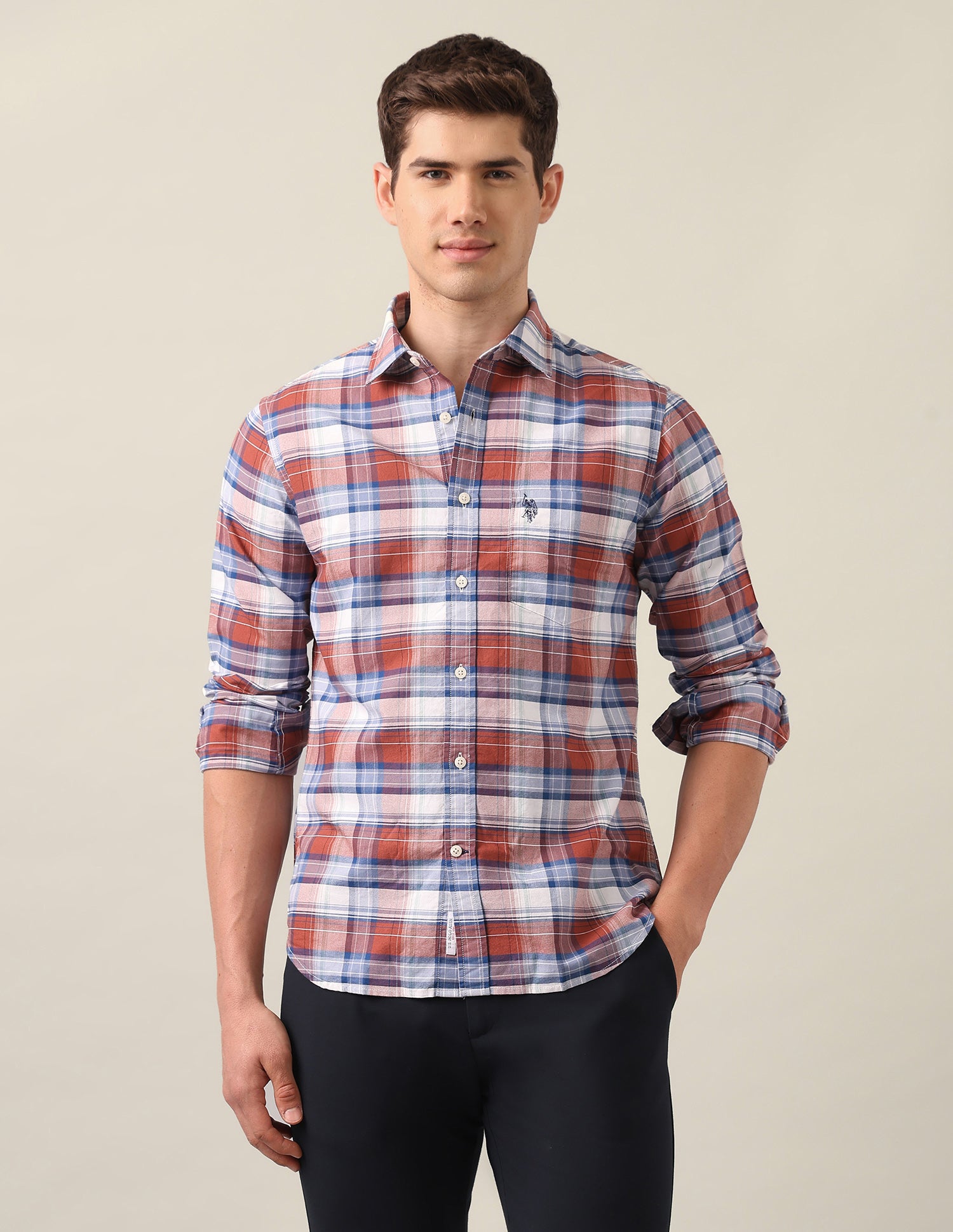 Tartan Checked Oxford Shirt Rust - U.S. Polo Assn. India | Large