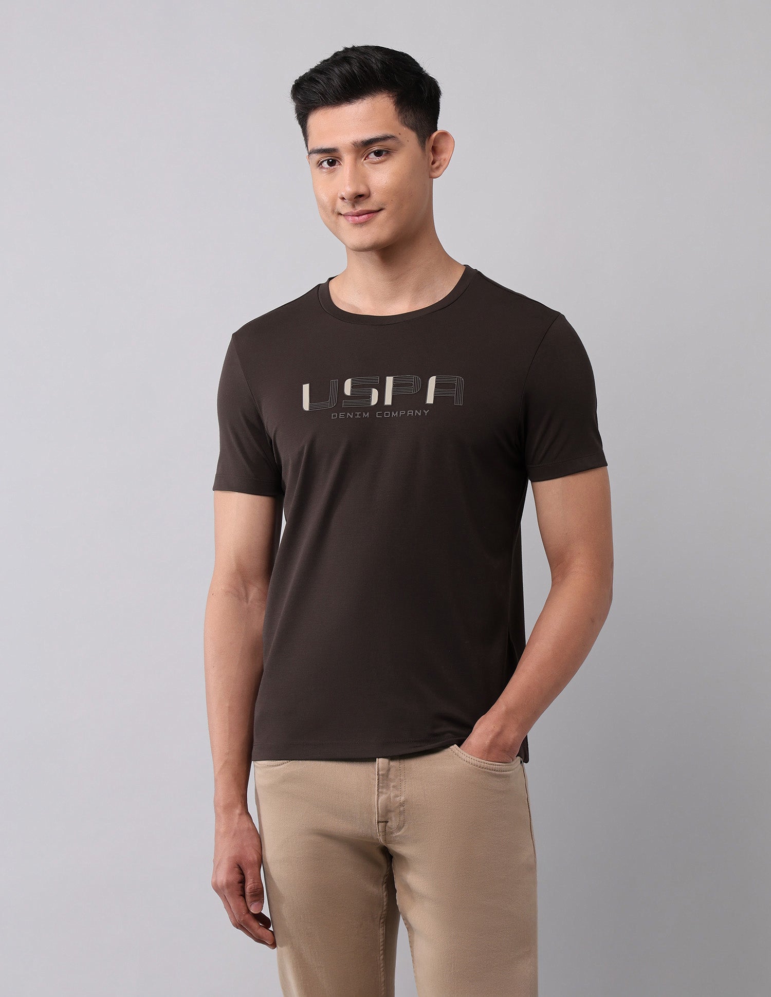 Brand Embossed Muscle Fit T-Shirt Dark Brown - U.S. Polo Assn. India | Large