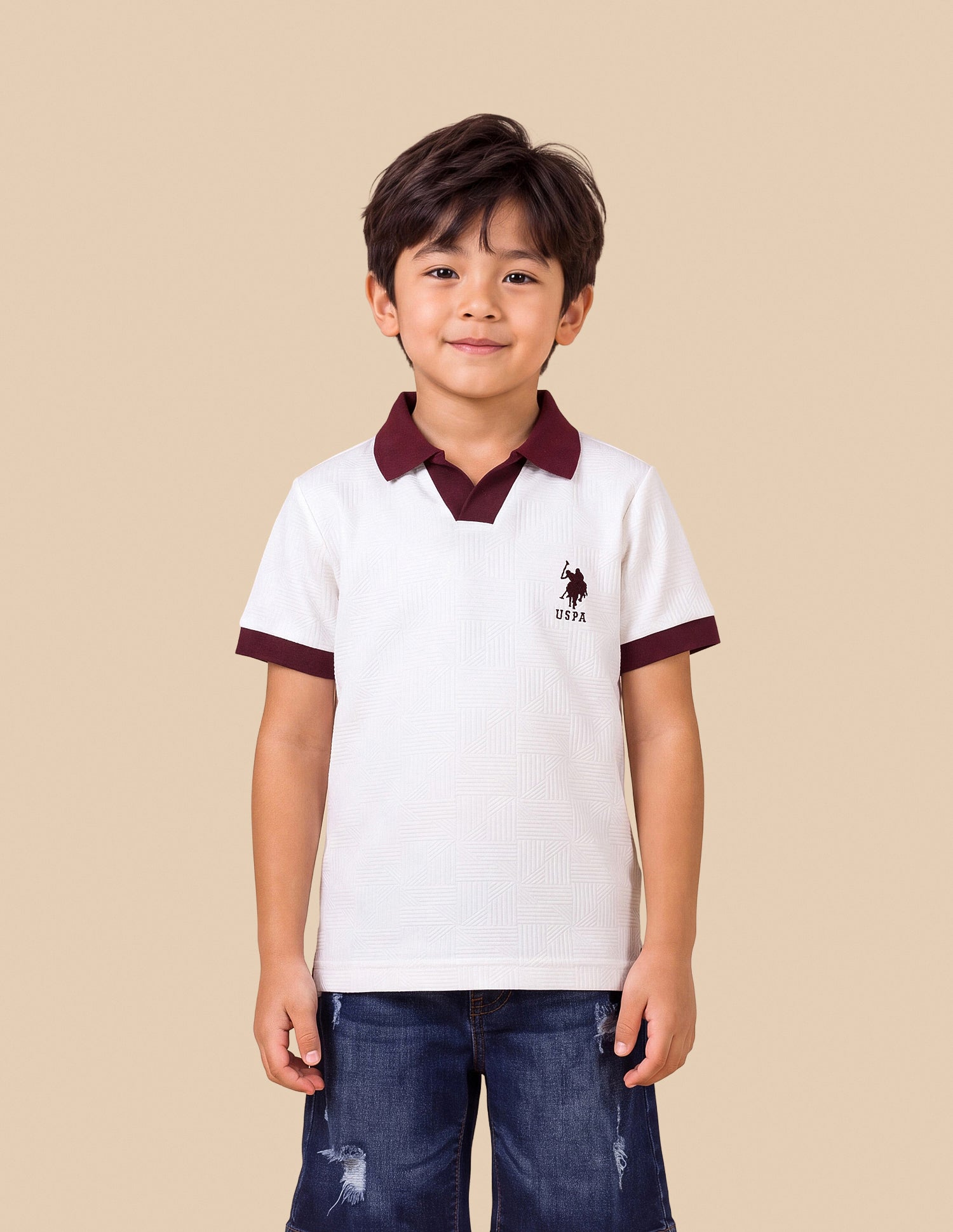 Self Design Geometric Regular Fit Polo Shirt White - U.S. Polo Assn. India | Large