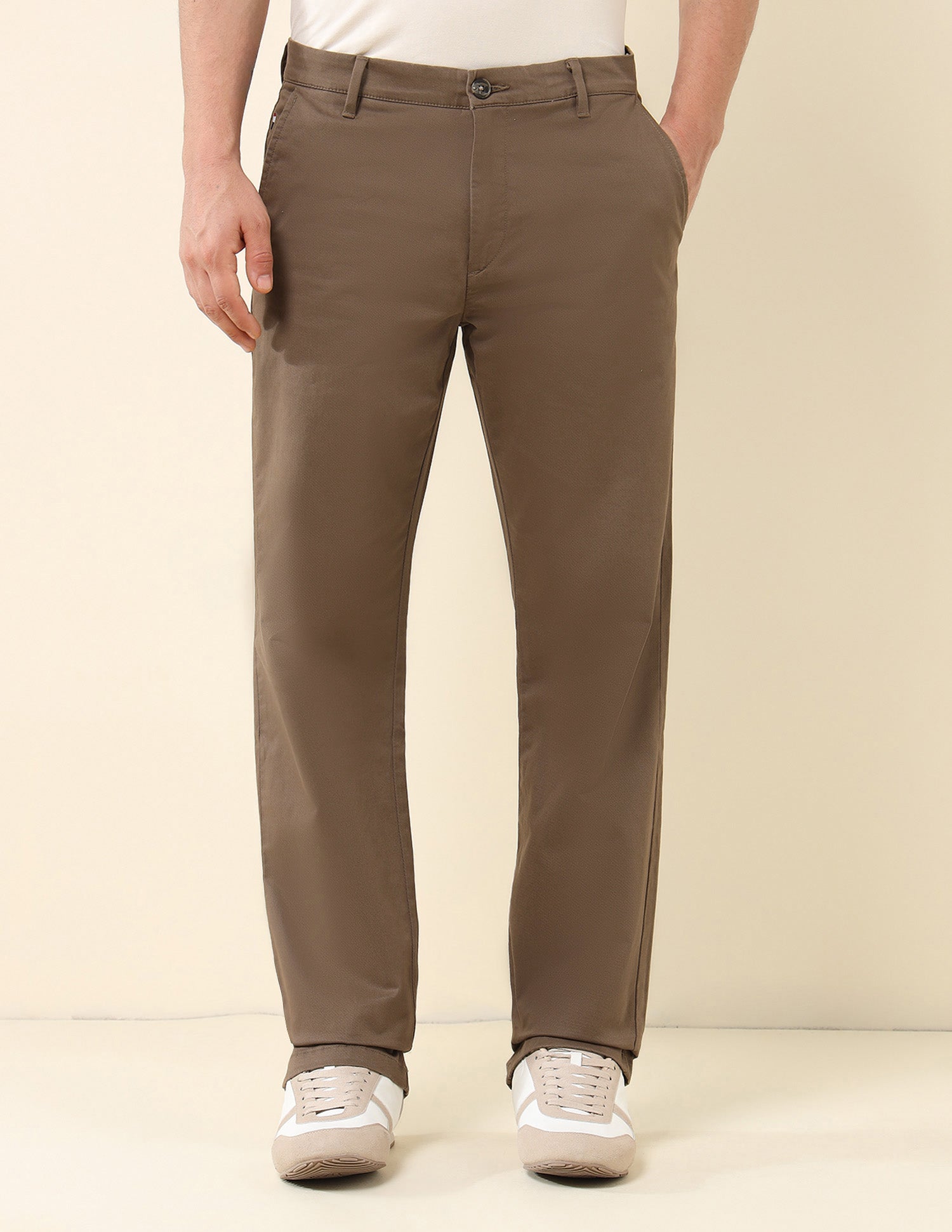Riley Straight Fit Satin Print Trousers Brown - U.S. Polo Assn. India | Large