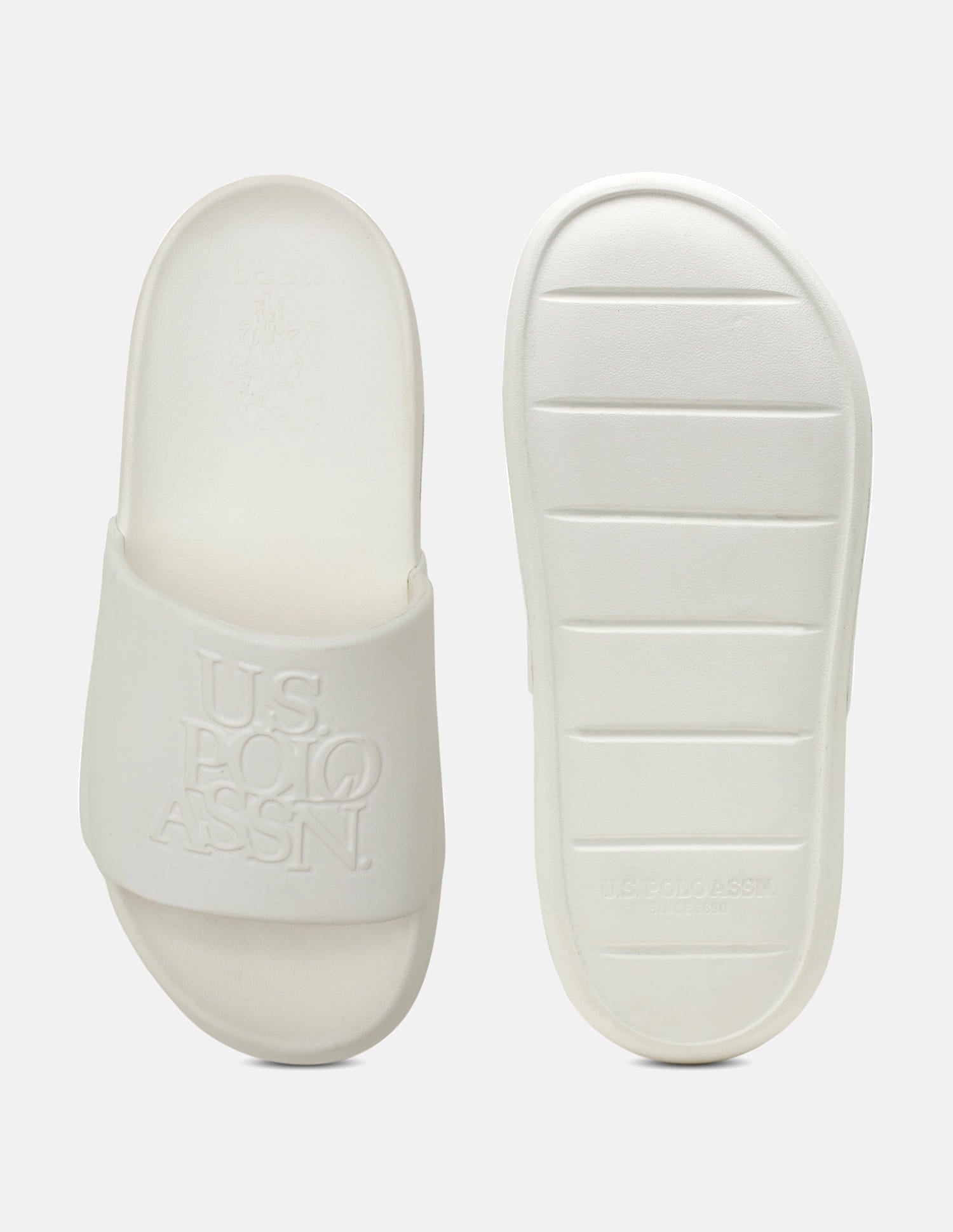 Brand Embossed Luna Sliders White - U.S. Polo Assn. India | Large