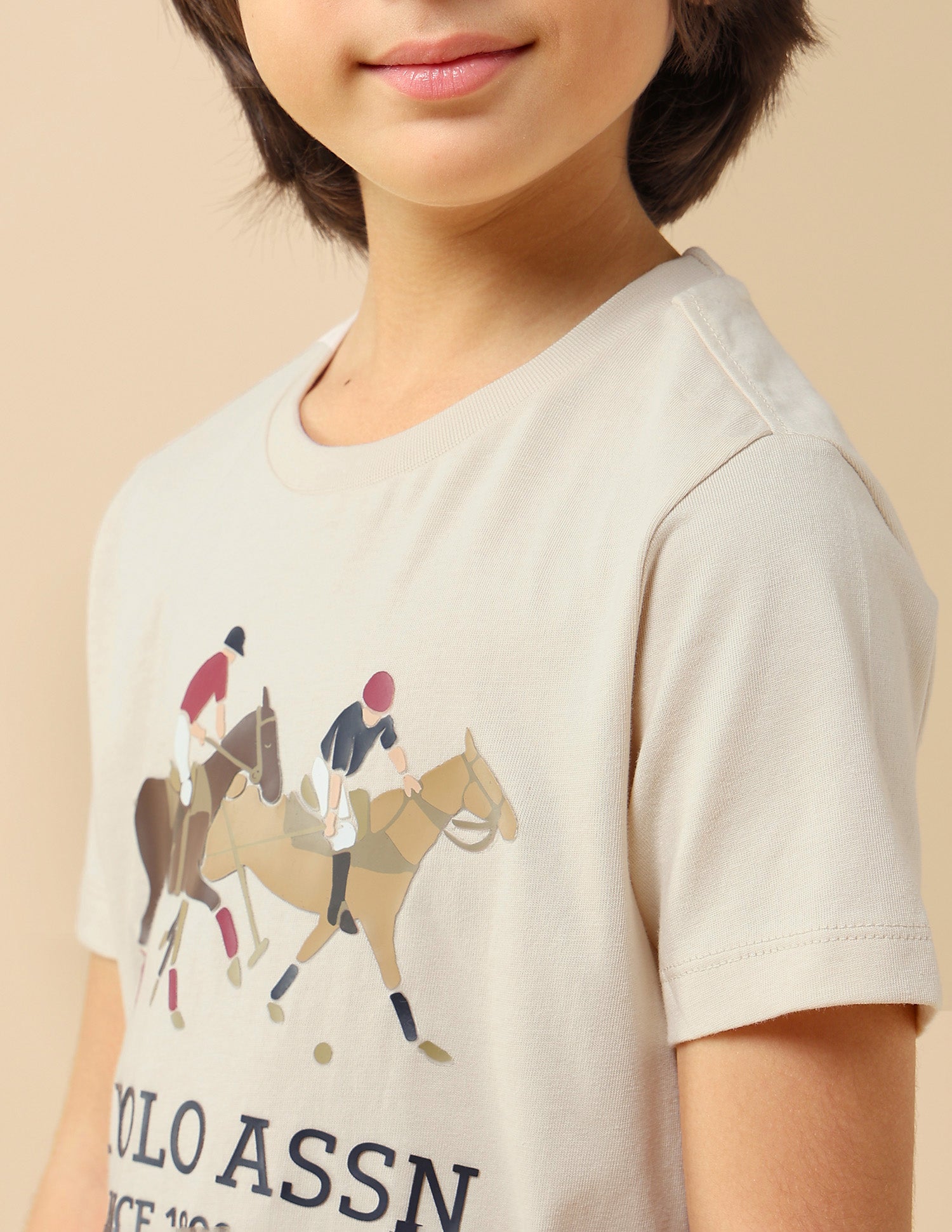 Boys Graphic Brand Printed Regular Fit T-Shirt Ecru - U.S. POLO ASSN. | Large