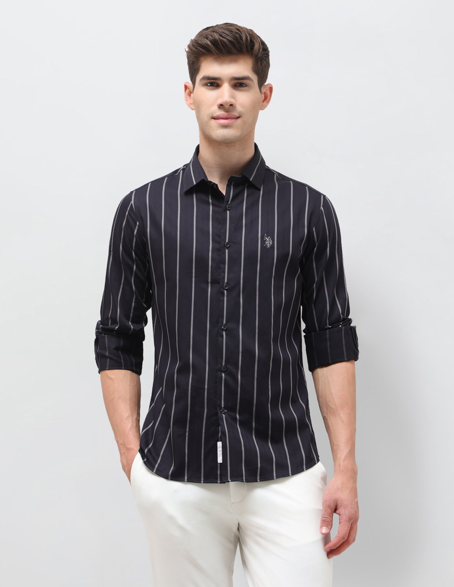 Dobby Vertical Striped Shirt Navy - U.S. Polo Assn. India | Large
