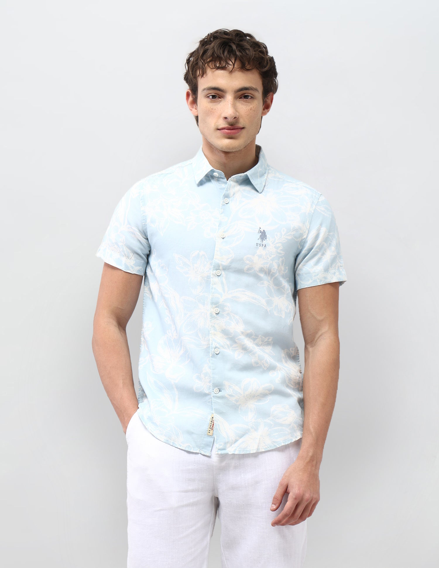 Floral Printed Regular Fit Shirt Light Blue - U.S. Polo Assn. India | Large