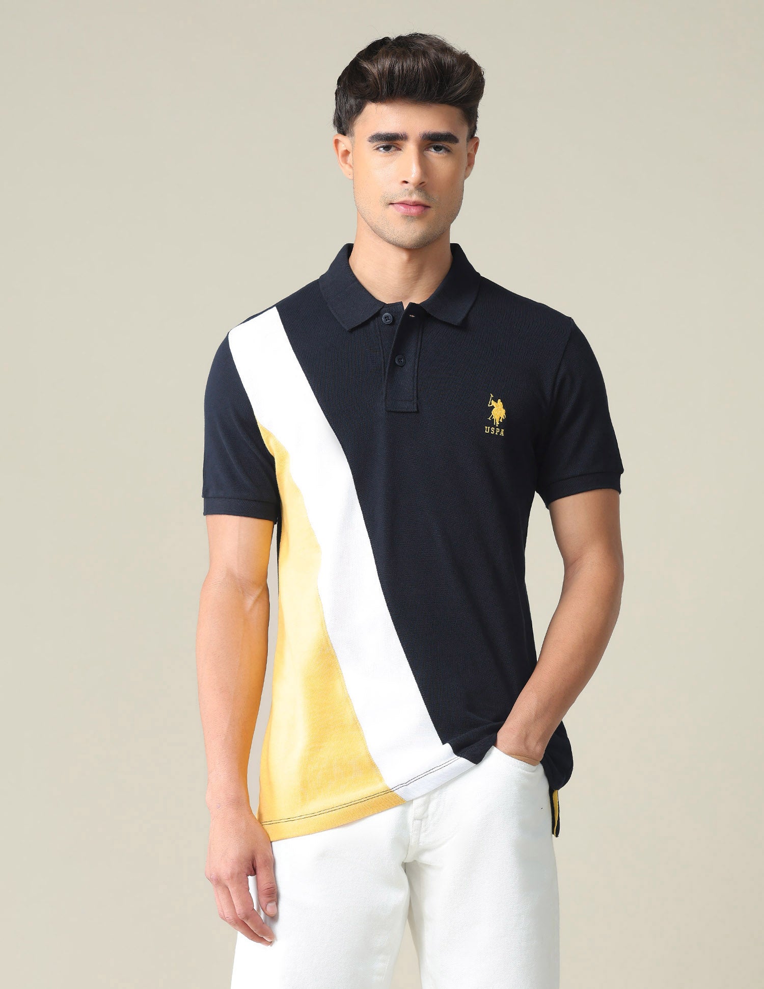 Colour Block Pique Polo Shirt Navy - U.S. POLO ASSN. | Large