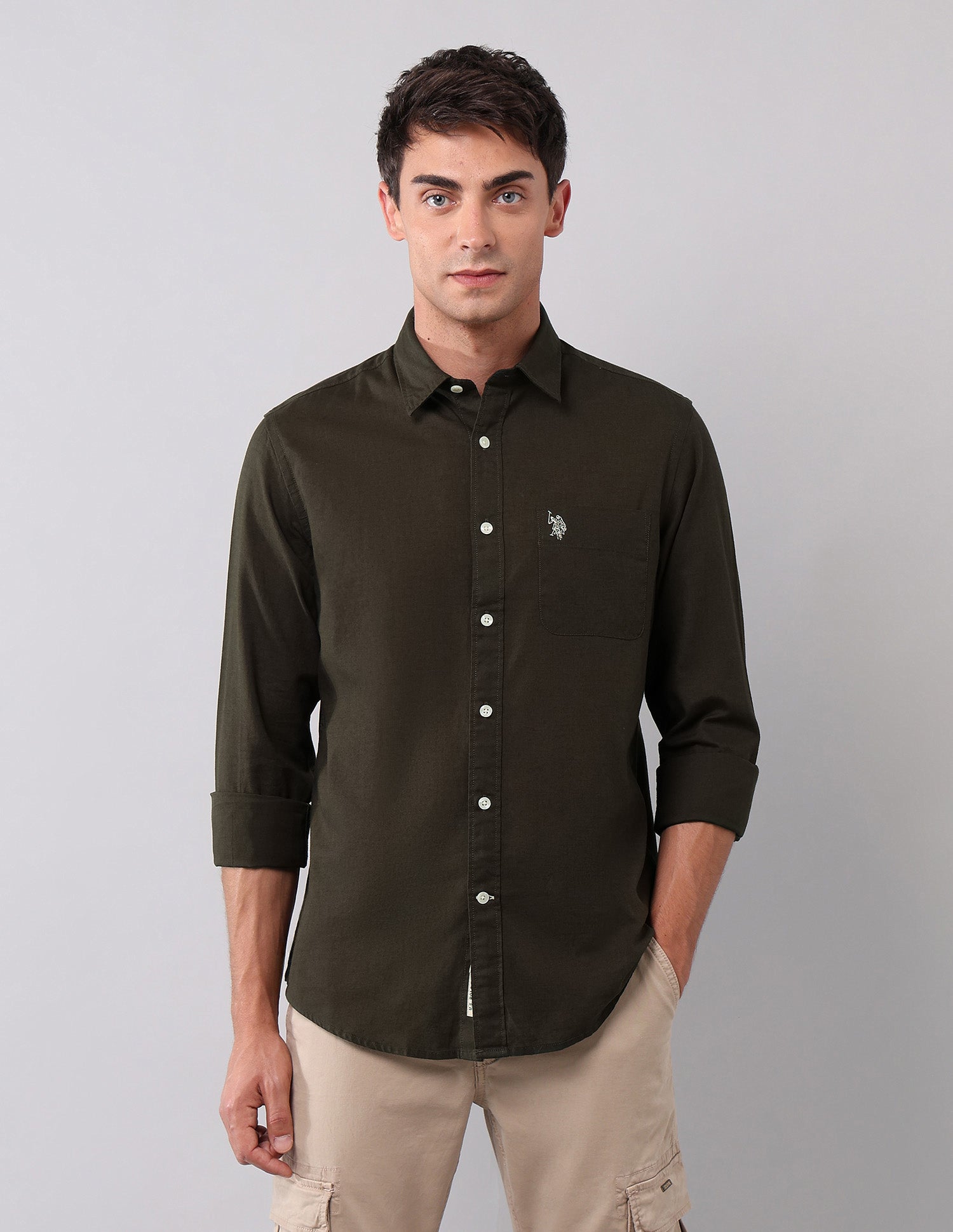Solid Pure Cotton Shirt Brown - U.S. Polo Assn. India | Large
