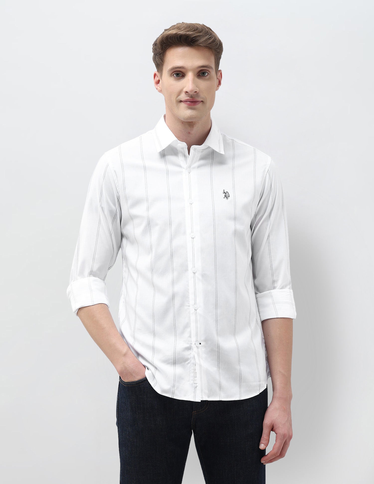 Vertical Striped Dobby Shirt White - U.S. POLO ASSN. | Large