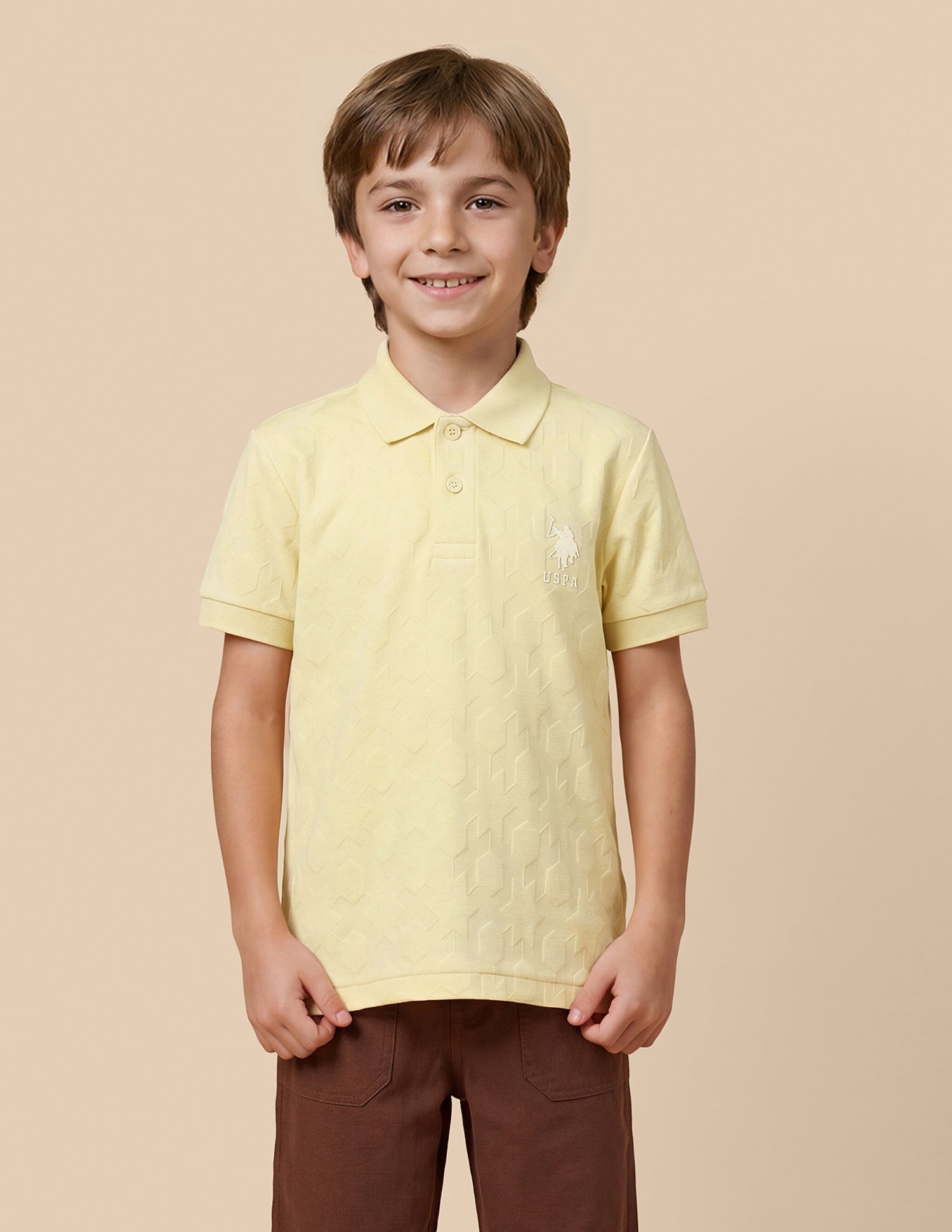 Geometric Self Design Regular Fit Polo Shirt Light Yellow - U.S. Polo Assn. India | Large