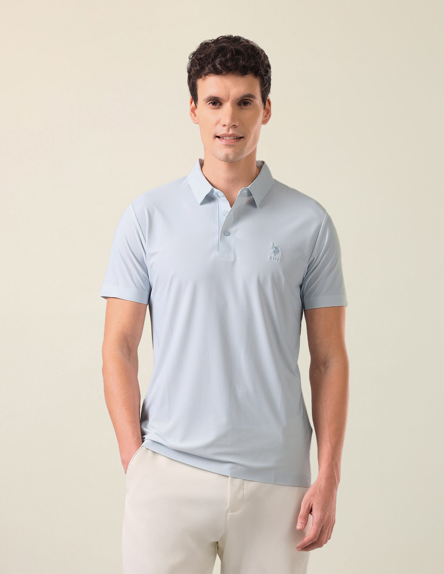 Vertical Striped Slim Fit Polo Shirt Light Blue - U.S. Polo Assn. India | Large