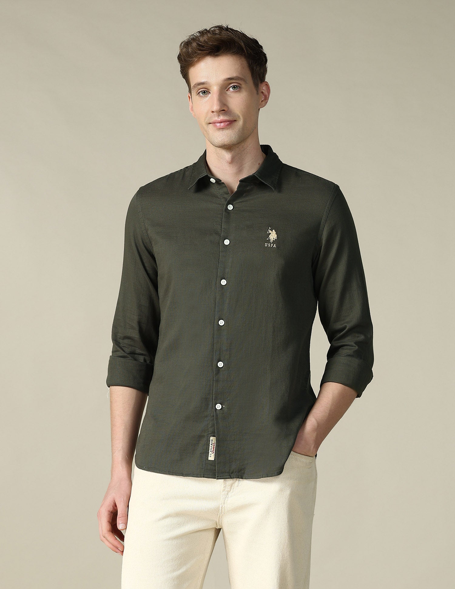 Dobby Regular Fit Shirt Olive - U.S. POLO ASSN. | Large